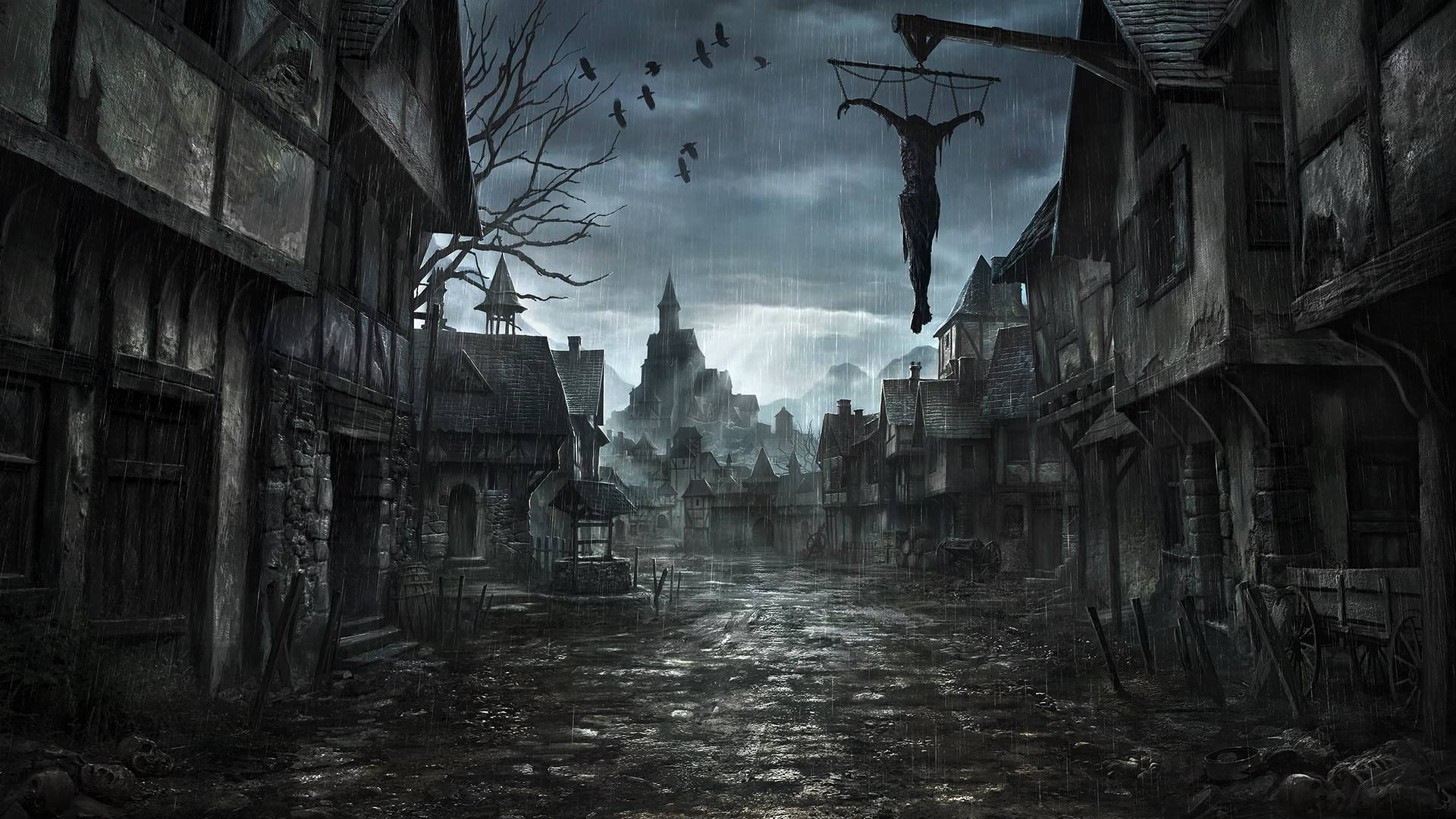 Abandoned Town, Dark Screen, medieval street, Full HD Desktop Wallpaper