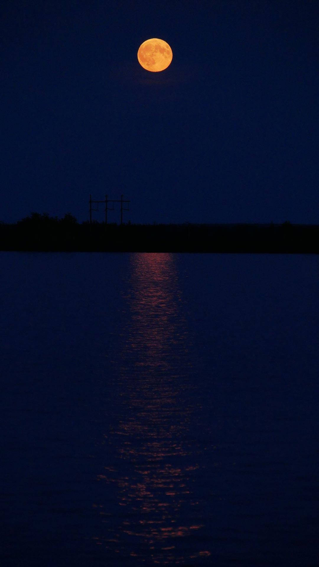 glowing full moon, shimmering path, dark tranquil lake, Full HD Phone Wallpaper