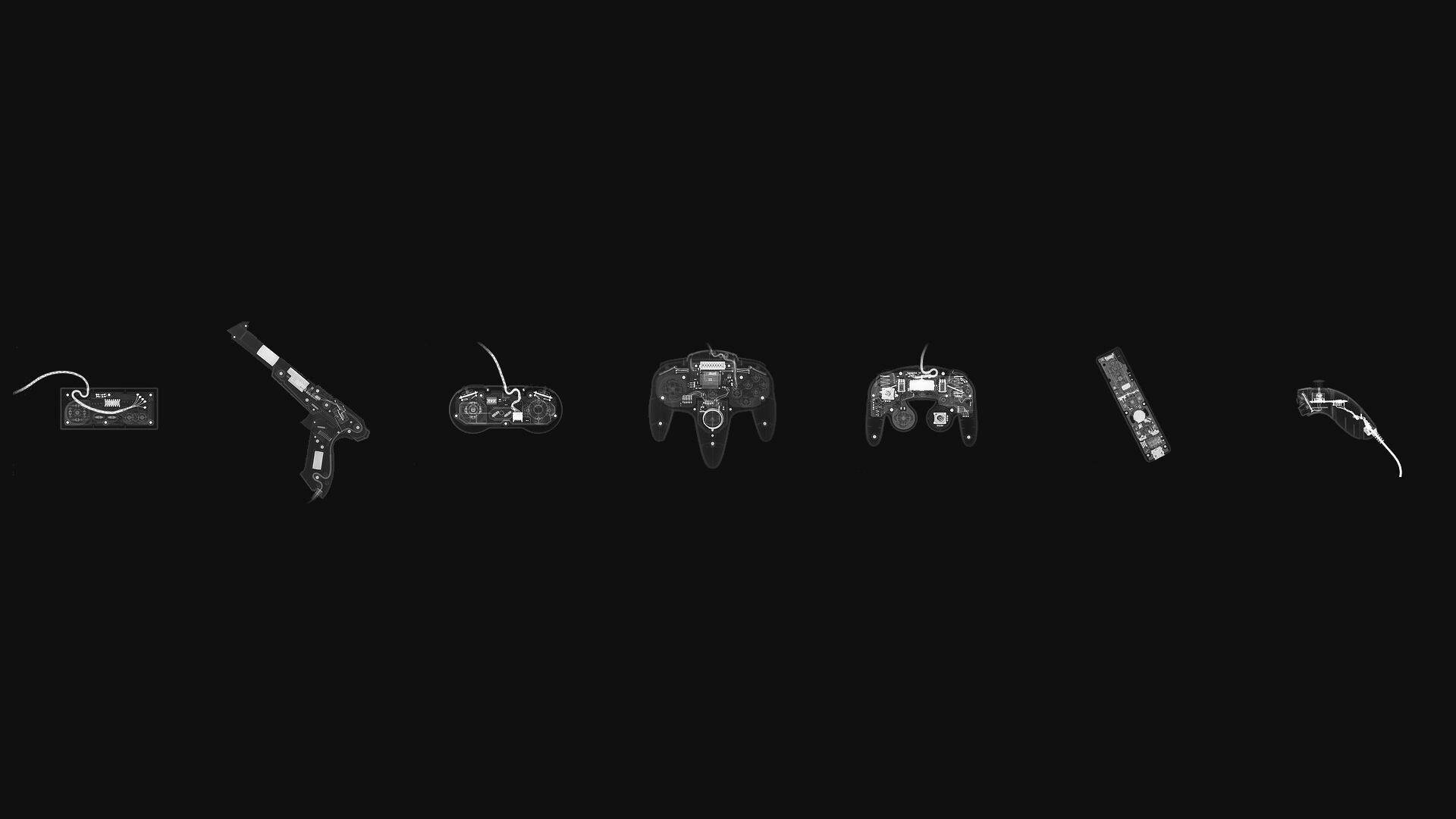 minimalist controllers, grayscale, black background, Full HD Desktop Wallpaper