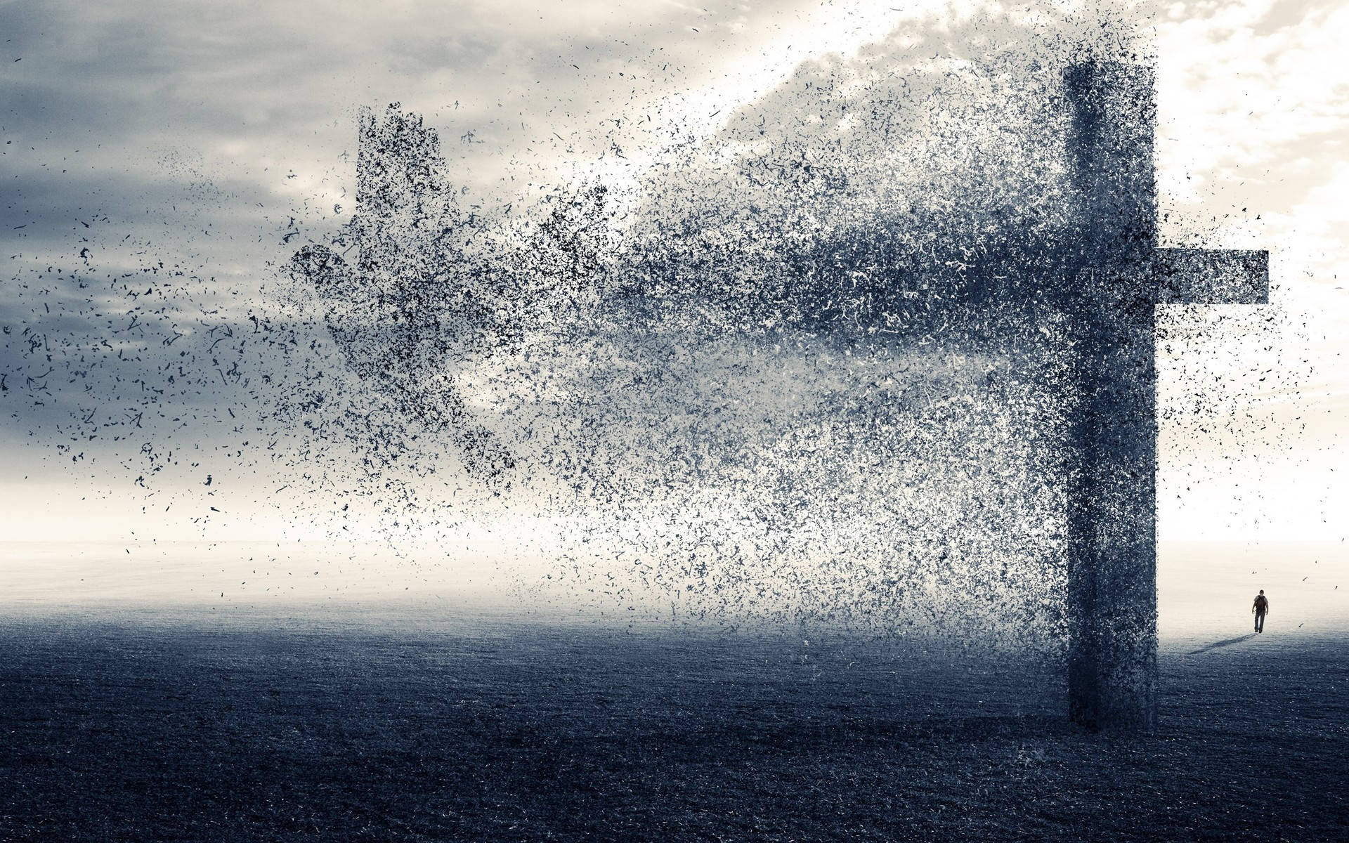 Dark Screen, black cross, particles, Full HD Desktop Wallpaper