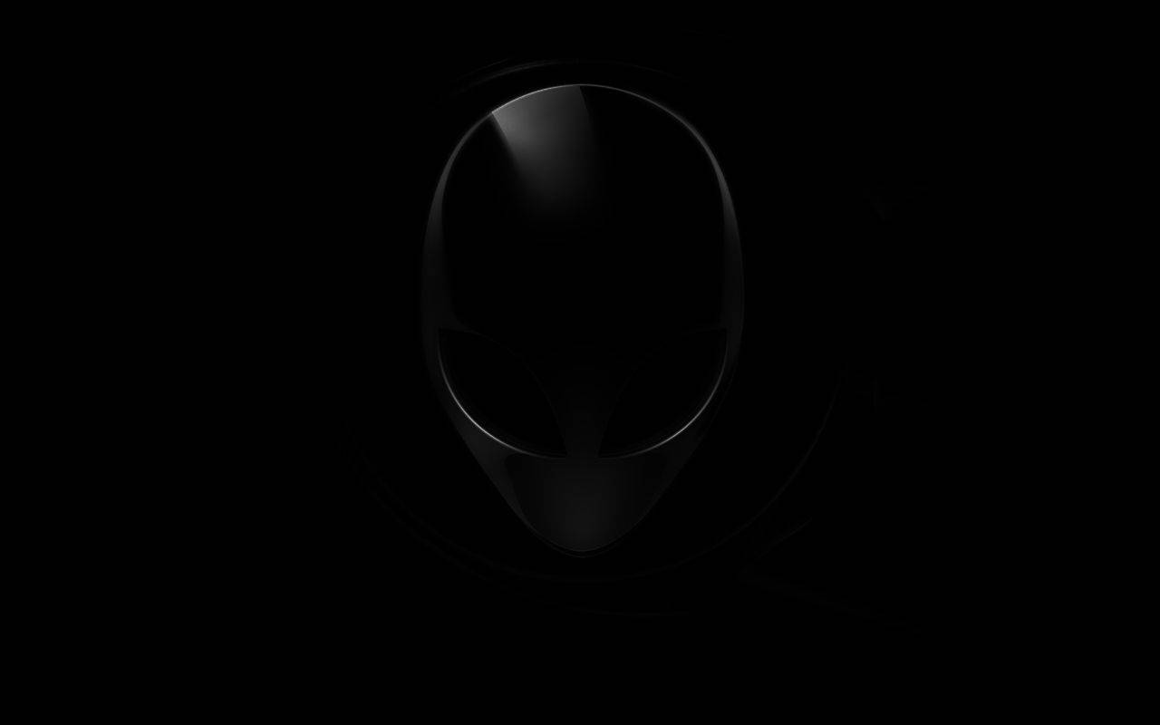 cool dark 3d button, sleek black alien head logo, pitch-black background, HD Desktop Wallpaper
