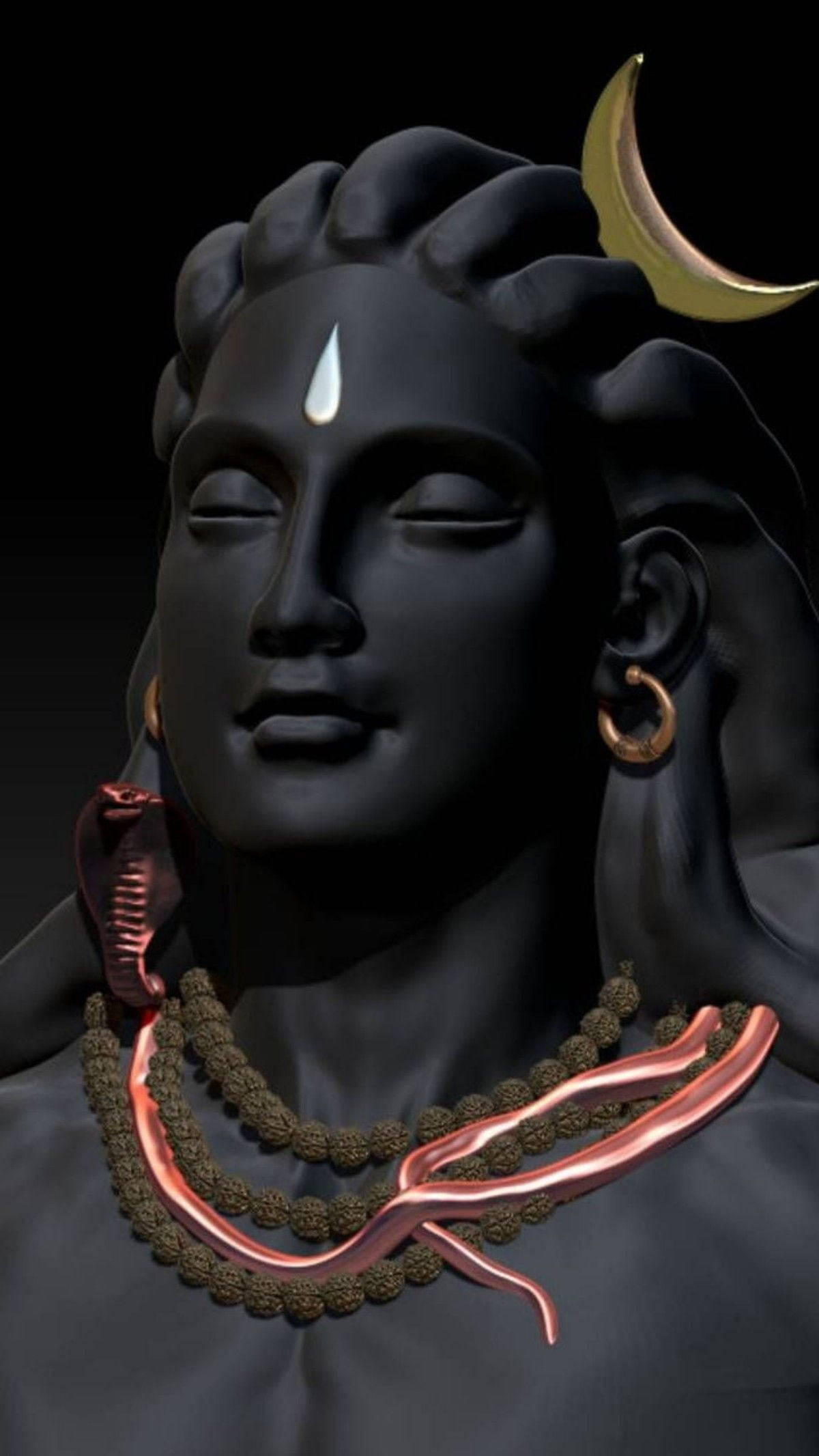 Dark Shiva, golden crescent moon crown, copper serpent necklace, Full HD Phone Wallpaper