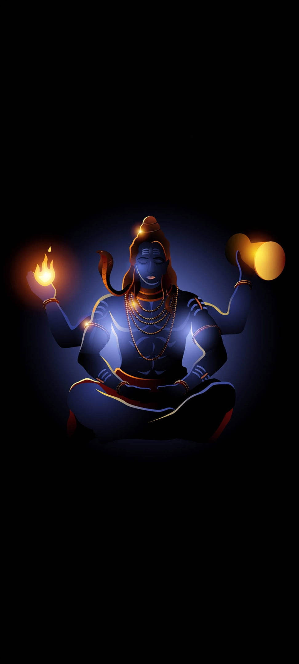 Glowing Dark Shiva, blue-skinned deity, flame, Full HD Phone Wallpaper