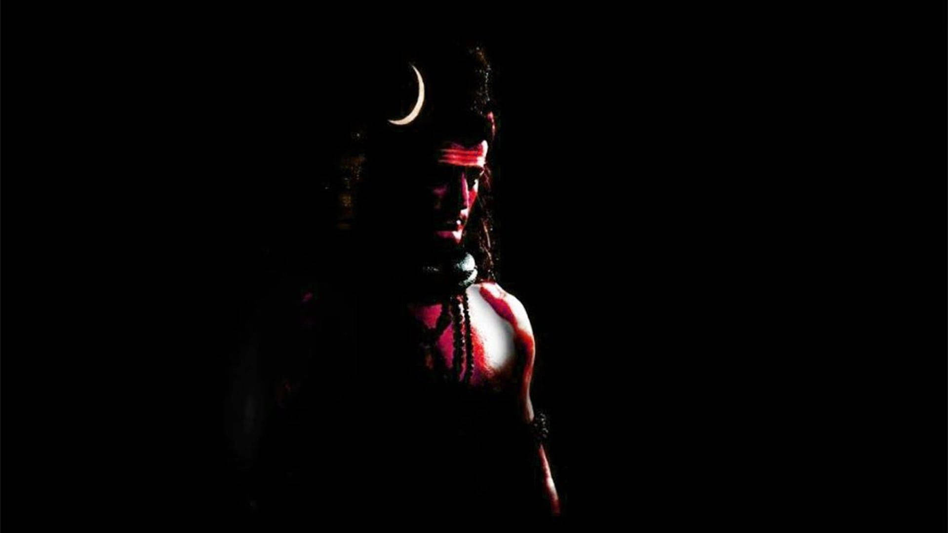 Dark Shiva, crescent moon, red light, Full HD Desktop Wallpaper