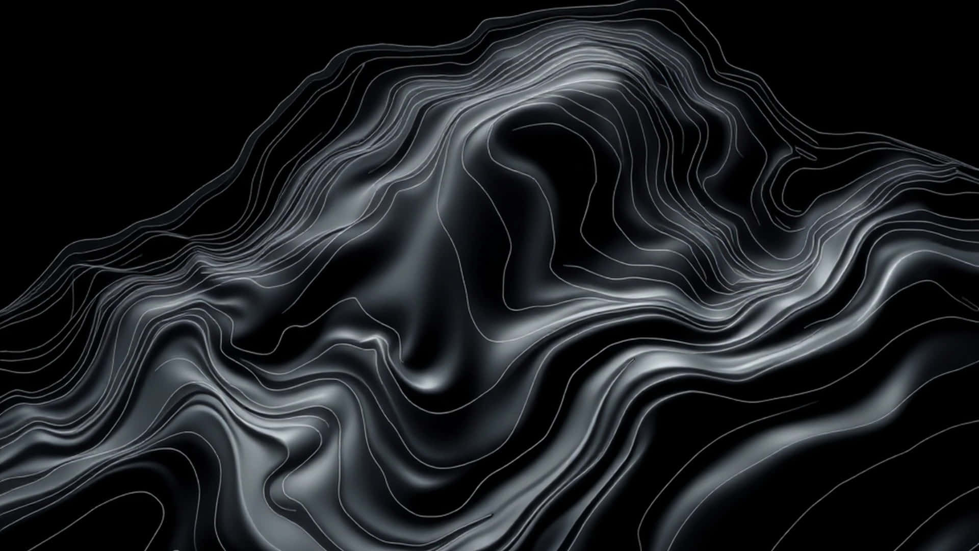 macos tahoe, dark wave, fluid metallic silver waves, Full HD Desktop Wallpaper