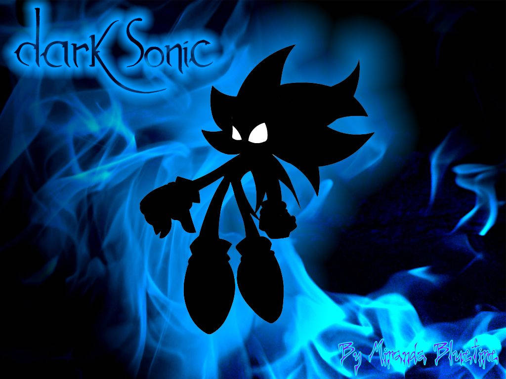 Dark Sonic, glowing white eyes, swirling blue flames, SD Desktop Wallpaper