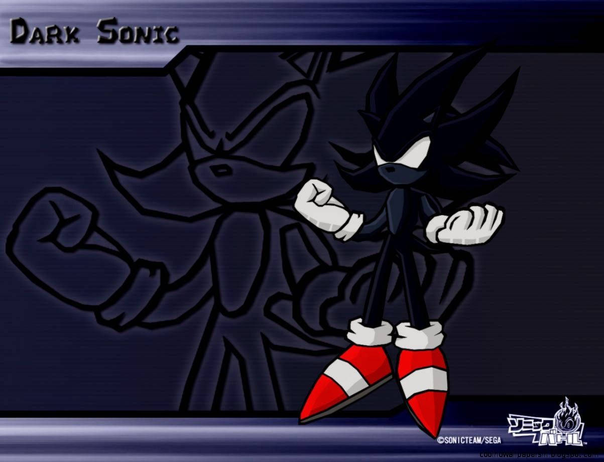 Dark Sonic, glowing white eyes, red and white shoes, SD Desktop Wallpaper