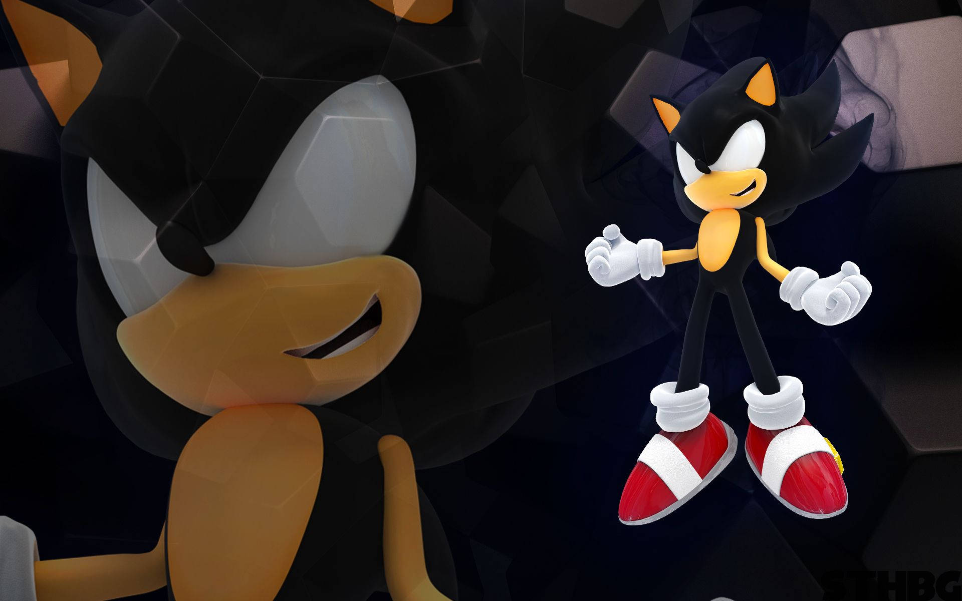 Dark Sonic, Black Sonic, 3D Abstract Art, Full HD Desktop Wallpaper