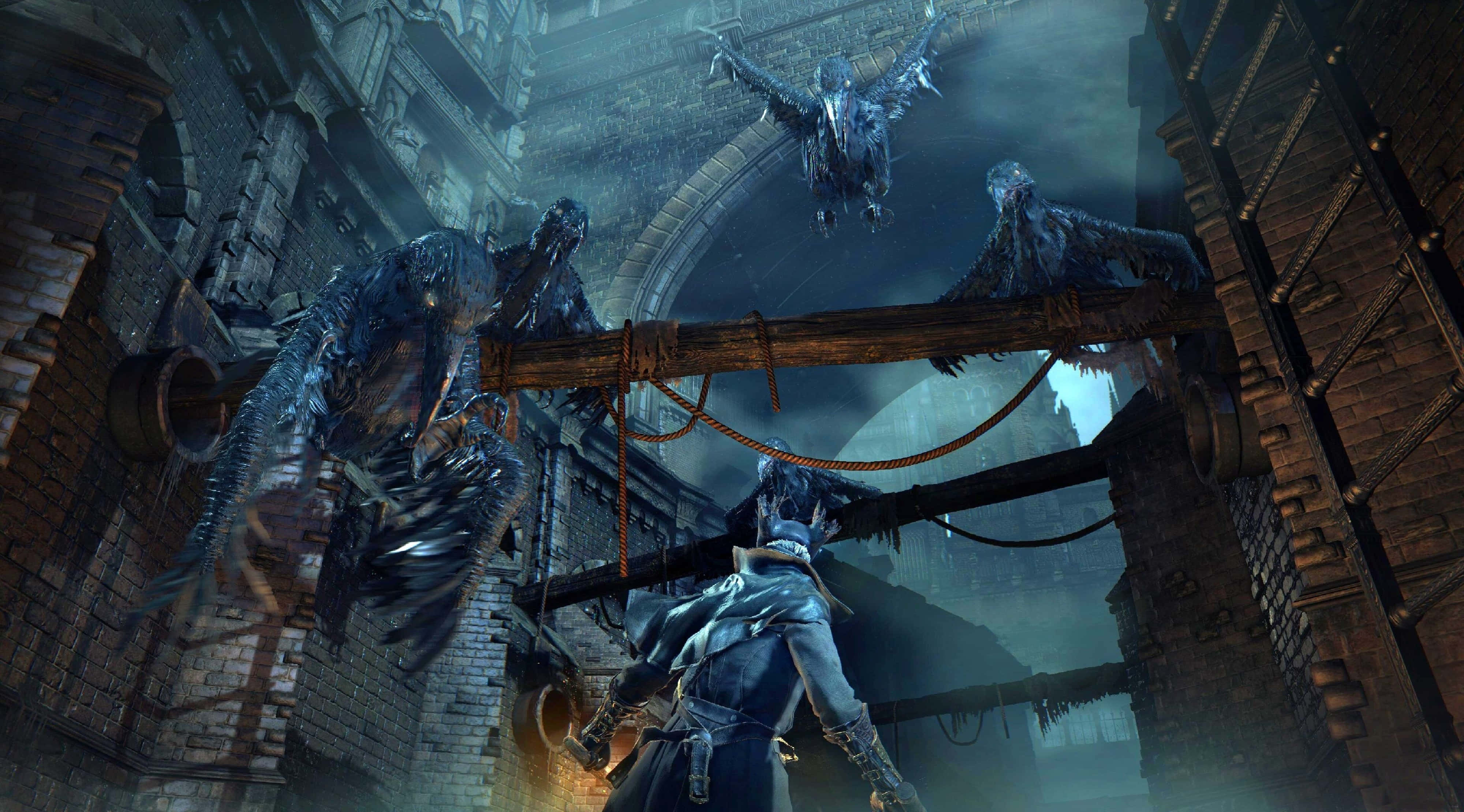 Dark Souls 3, gothic ruin, monstrous winged creatures, 4K Desktop Wallpaper