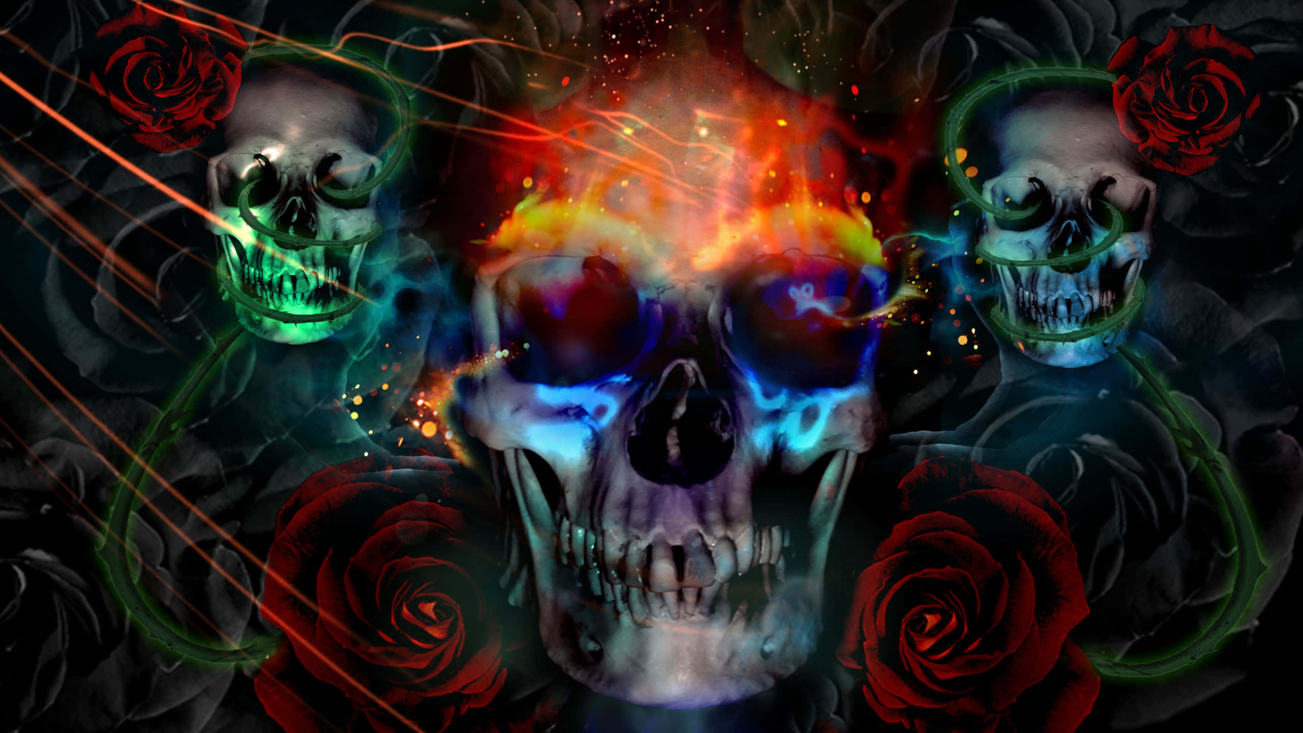 Dark Souls 3, glowing skull, fiery rainbow eyes, 2K Desktop Wallpaper