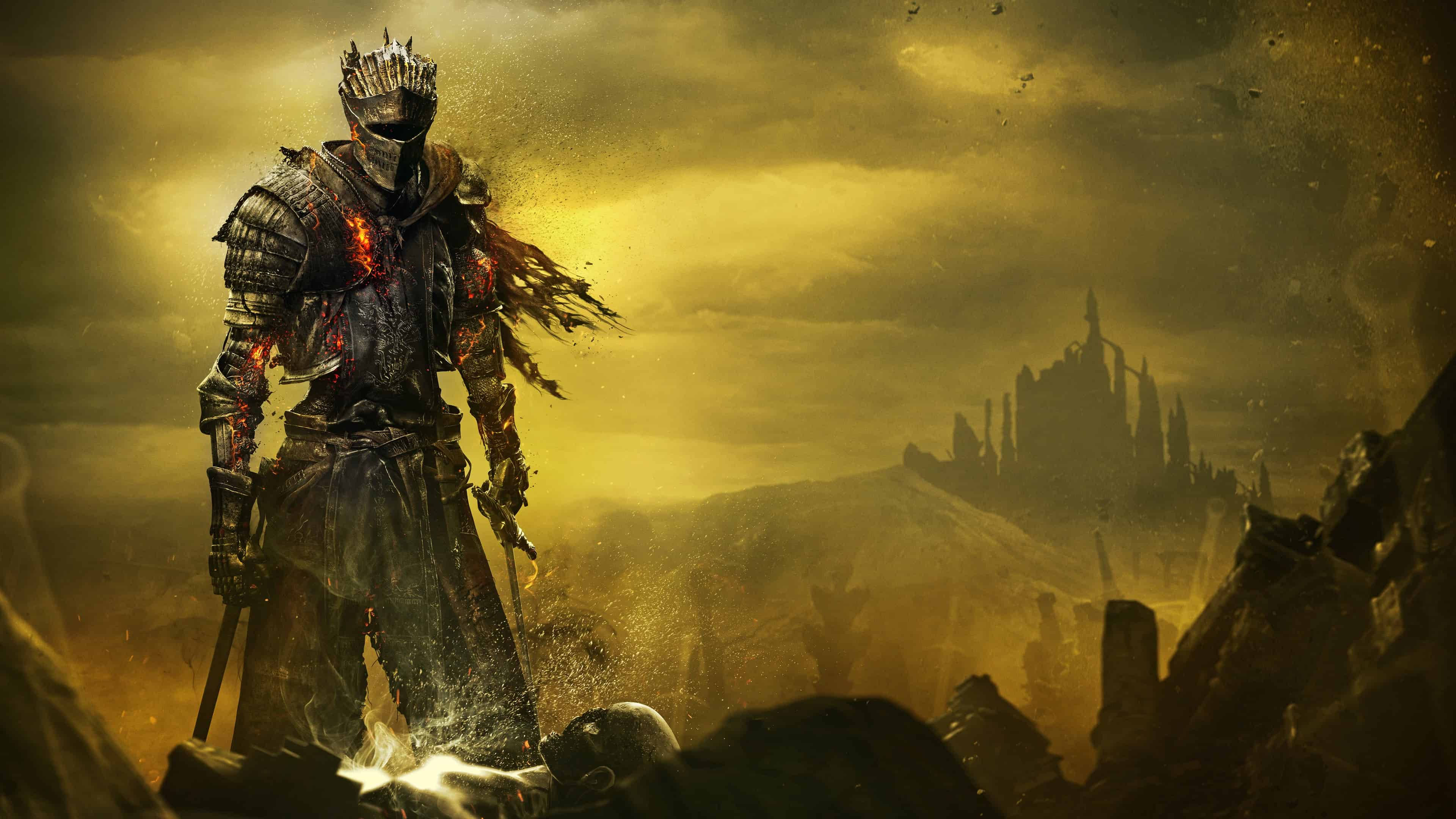 Dark Souls 4K, wasteland, knight in ornate armor, 4K Desktop Wallpaper