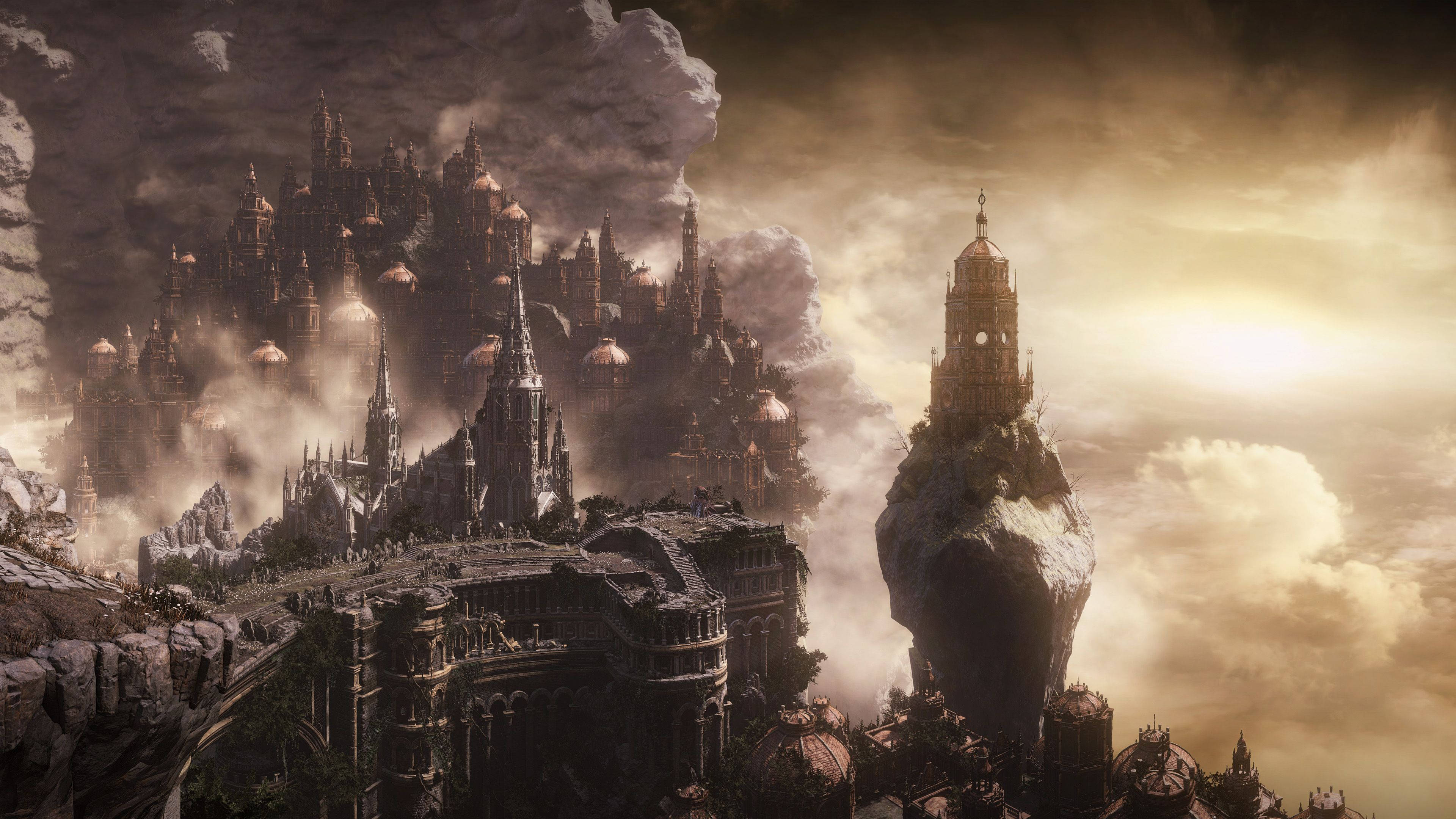 Dark Souls 4K, foggy kingdom, gothic city, 4K Desktop Wallpaper