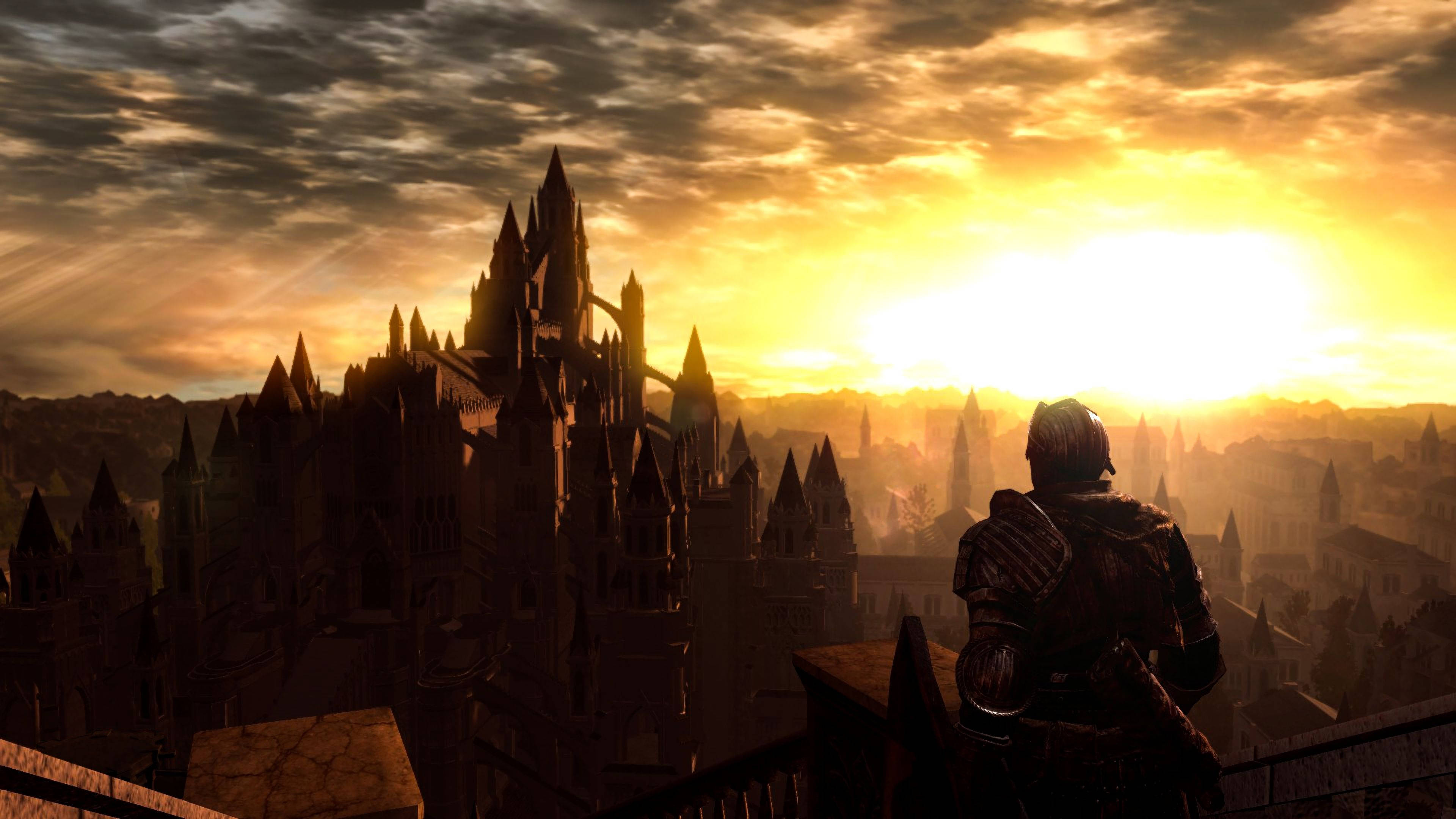 Dark Souls 4K, sunrise, armored knight, 4K Desktop Wallpaper