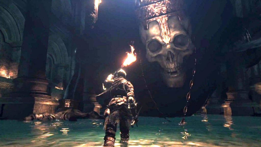 Dark Souls 4K, skeleton boss, glowing water, SD Desktop Wallpaper