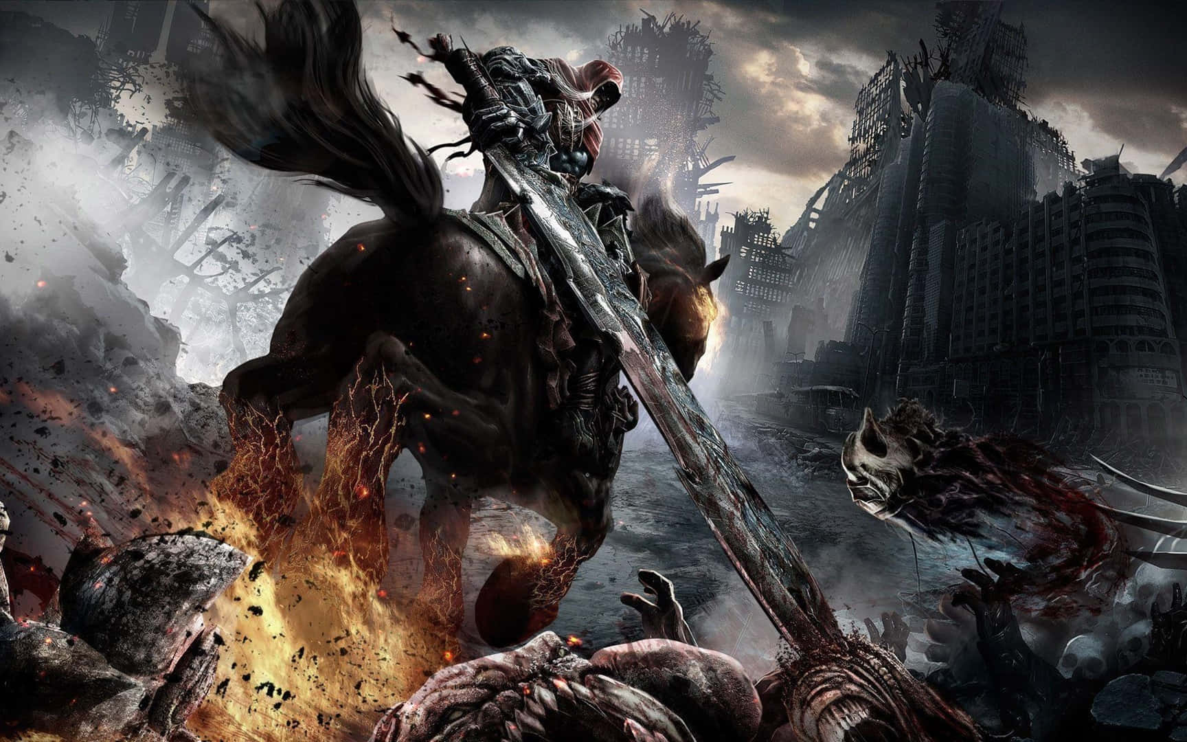 Dark Souls 2, warrior, flaming horse, HD Desktop Wallpaper