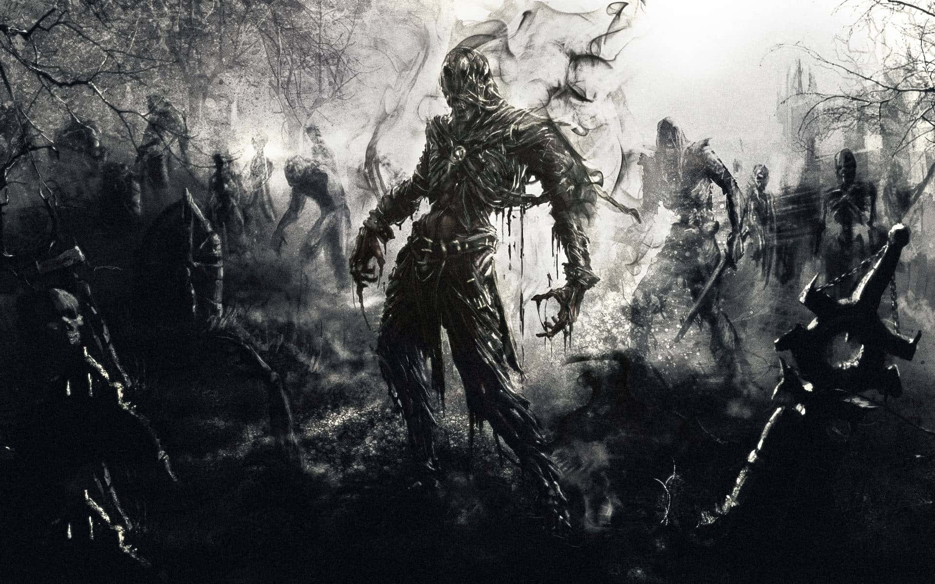 Dark Souls 2, armored figure, misty graveyard, Full HD Desktop Wallpaper