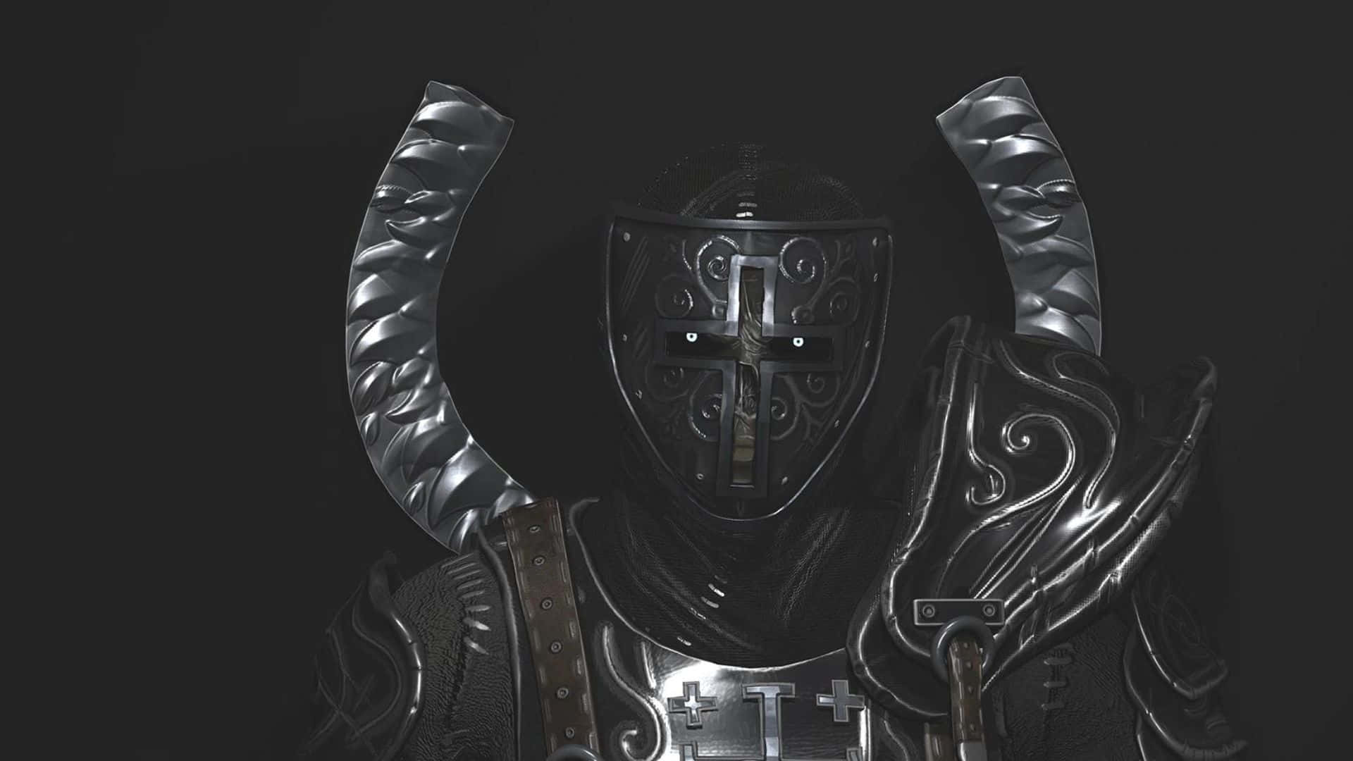 Dark Souls Black Knight, ornate dark armor, curved horns, Full HD Desktop Wallpaper