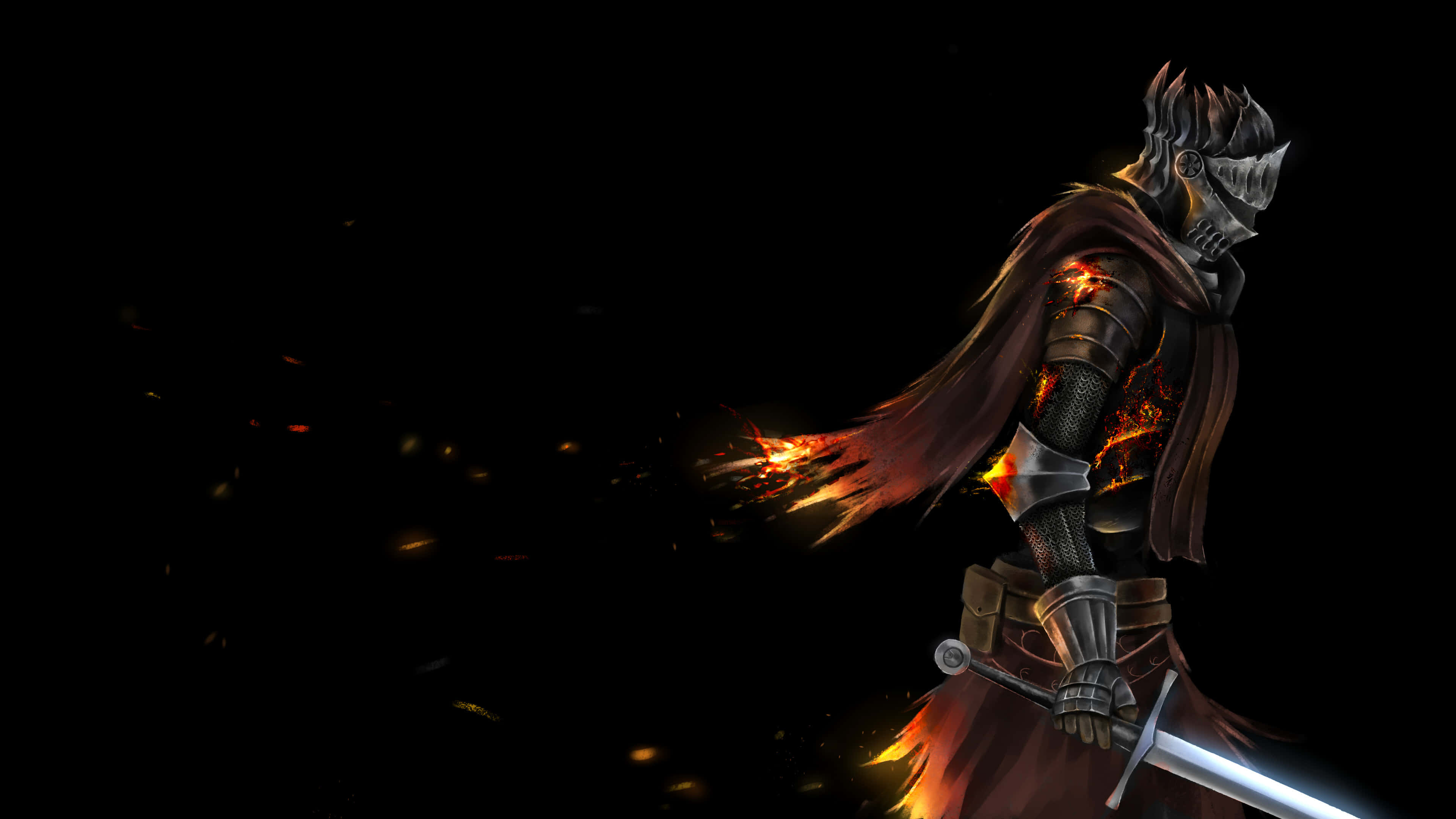 Dark Souls, Black Knight, flaming cape, 4K Desktop Wallpaper