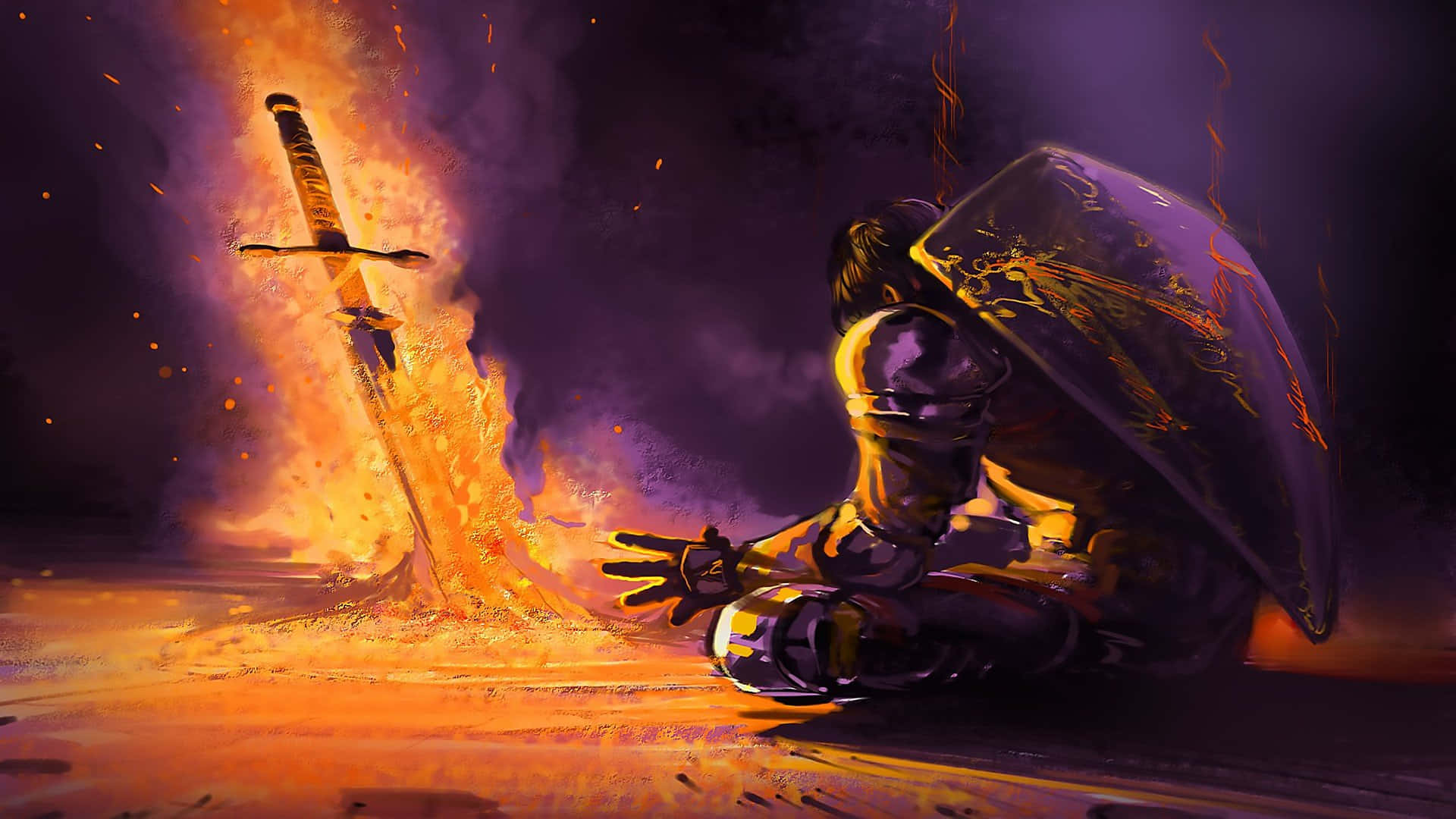 Dark Souls, Black Knight, glowing sword, Full HD Desktop Wallpaper