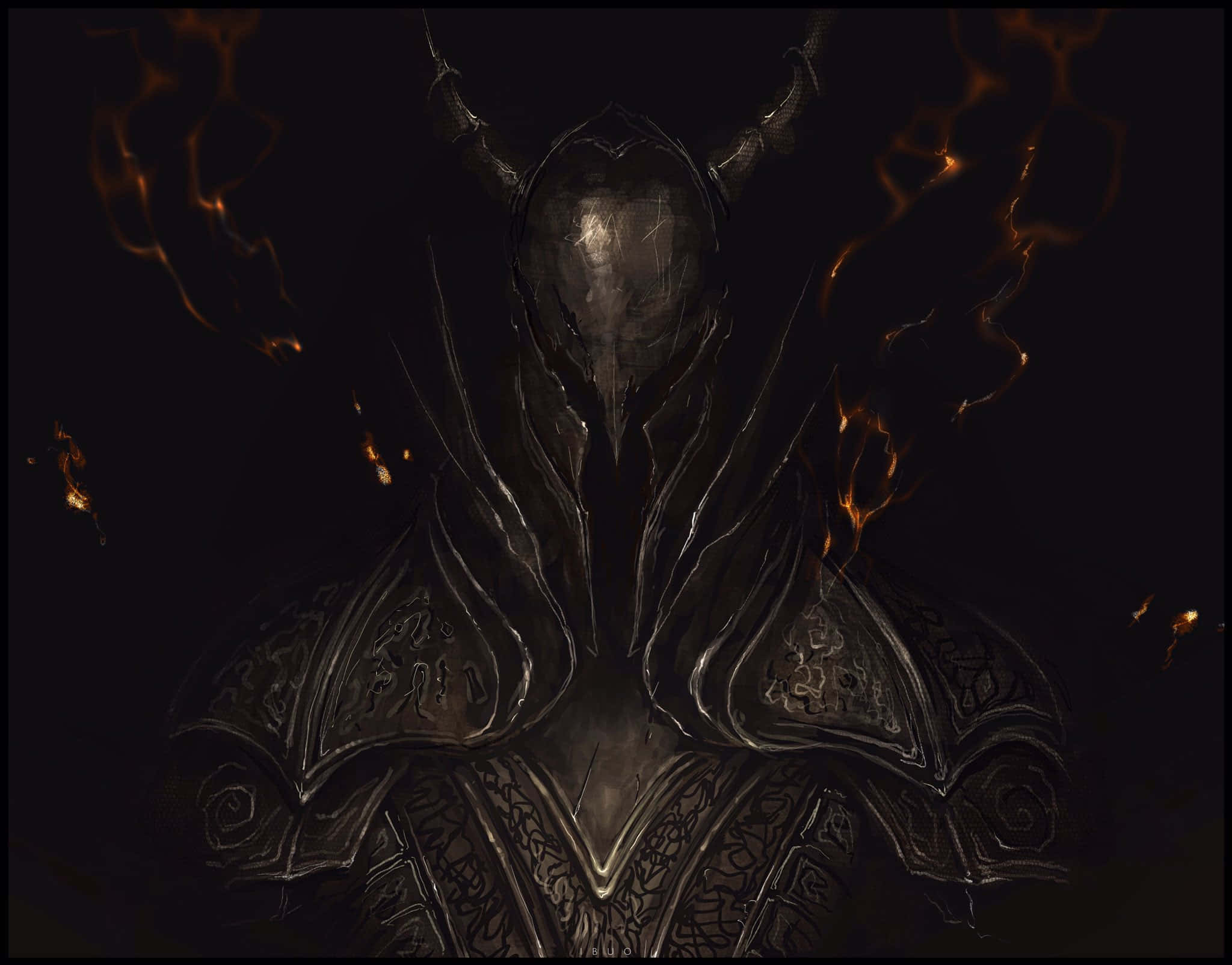 Dark Souls Black Knight Armor, horned figure, ornate dark armor, Full HD Desktop Wallpaper
