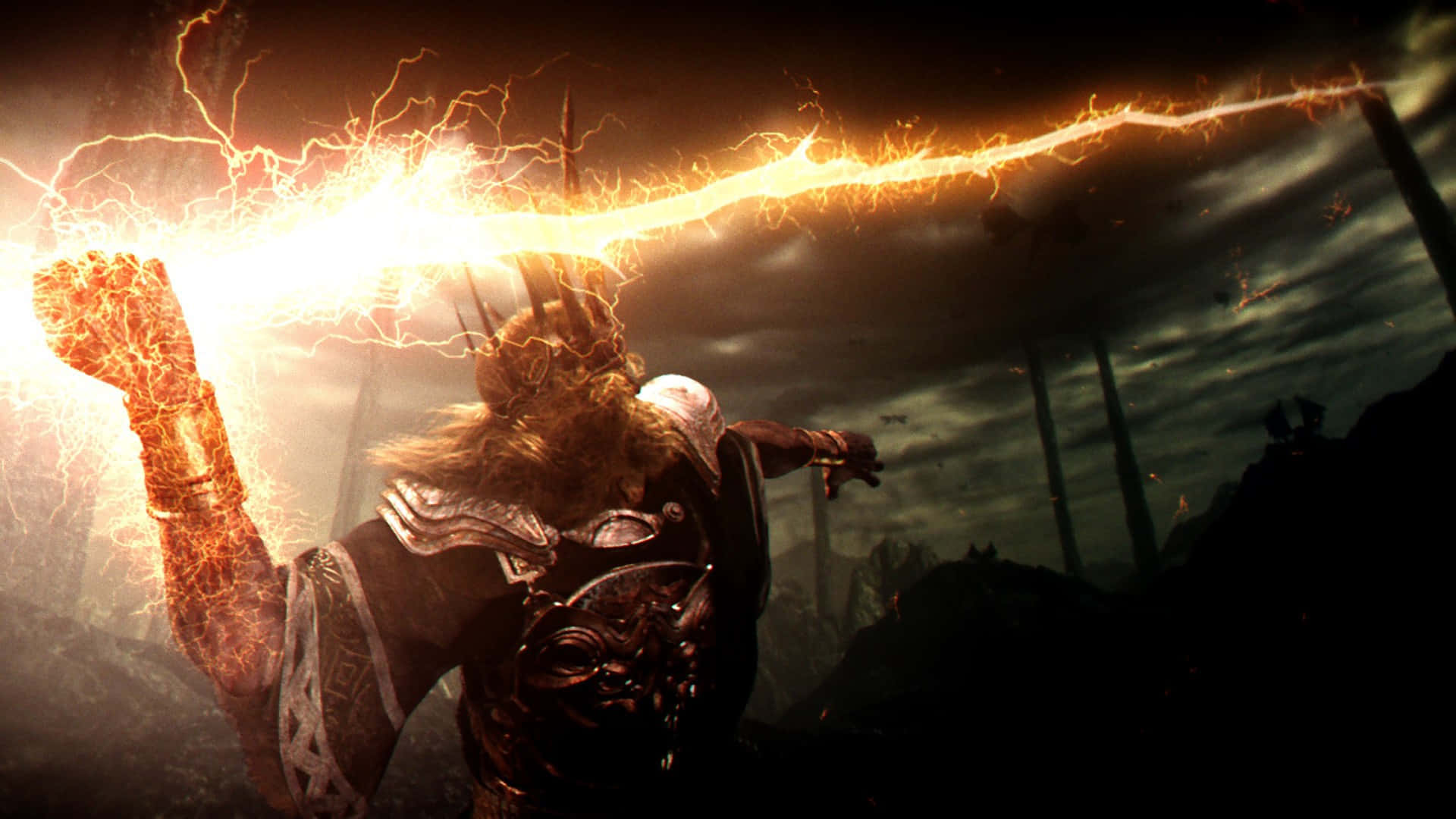 Dark Souls Black Knight, ornate armor, massive golden lightning bolt, Full HD Desktop Wallpaper