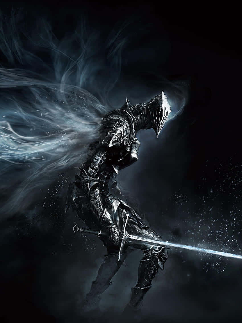 Dark Souls Black Knight, ornate armor, glowing sword, SD Phone Wallpaper