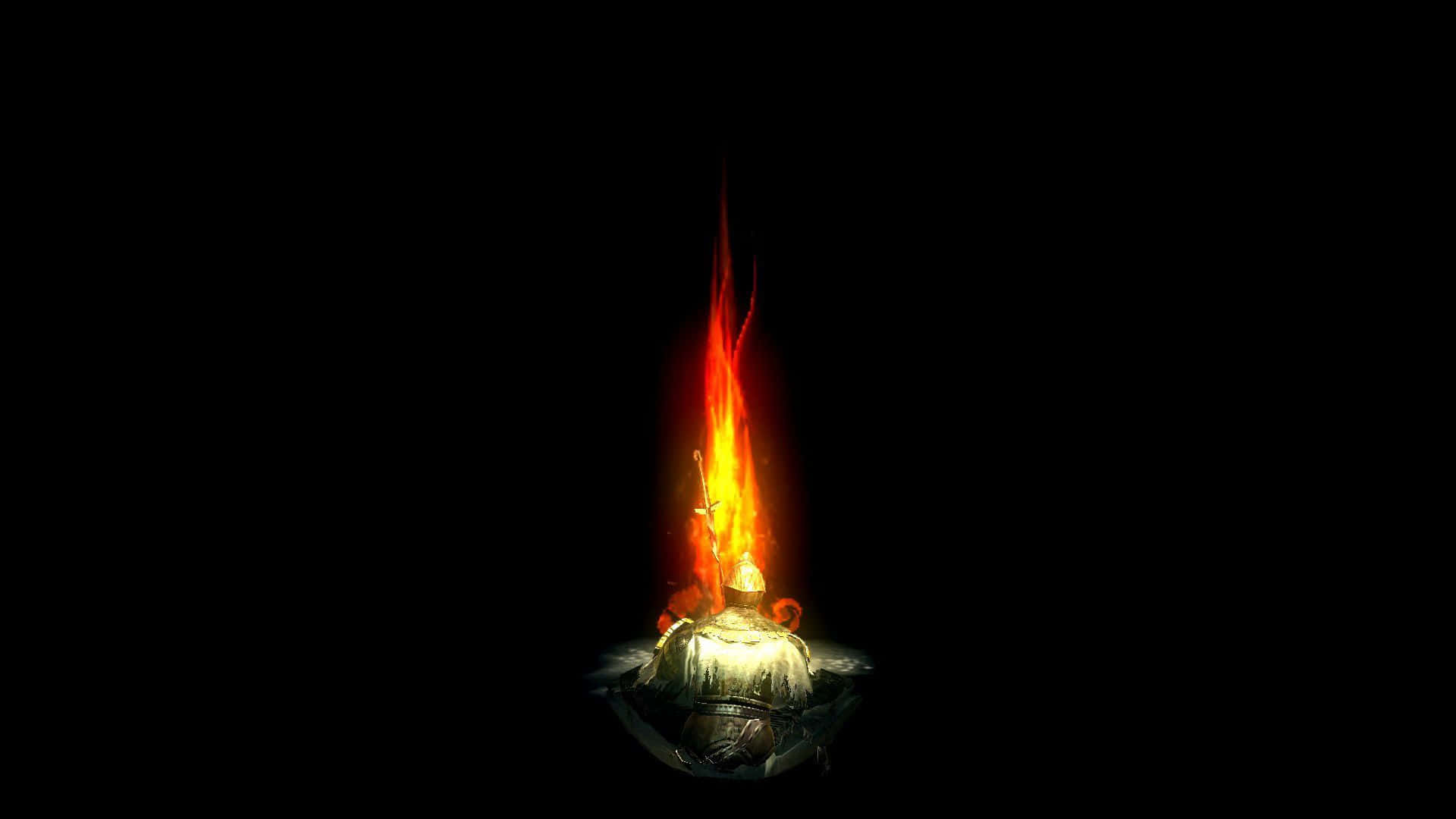 Dark Souls Bonfire, flaming torch, warm orange light, Full HD Desktop Wallpaper