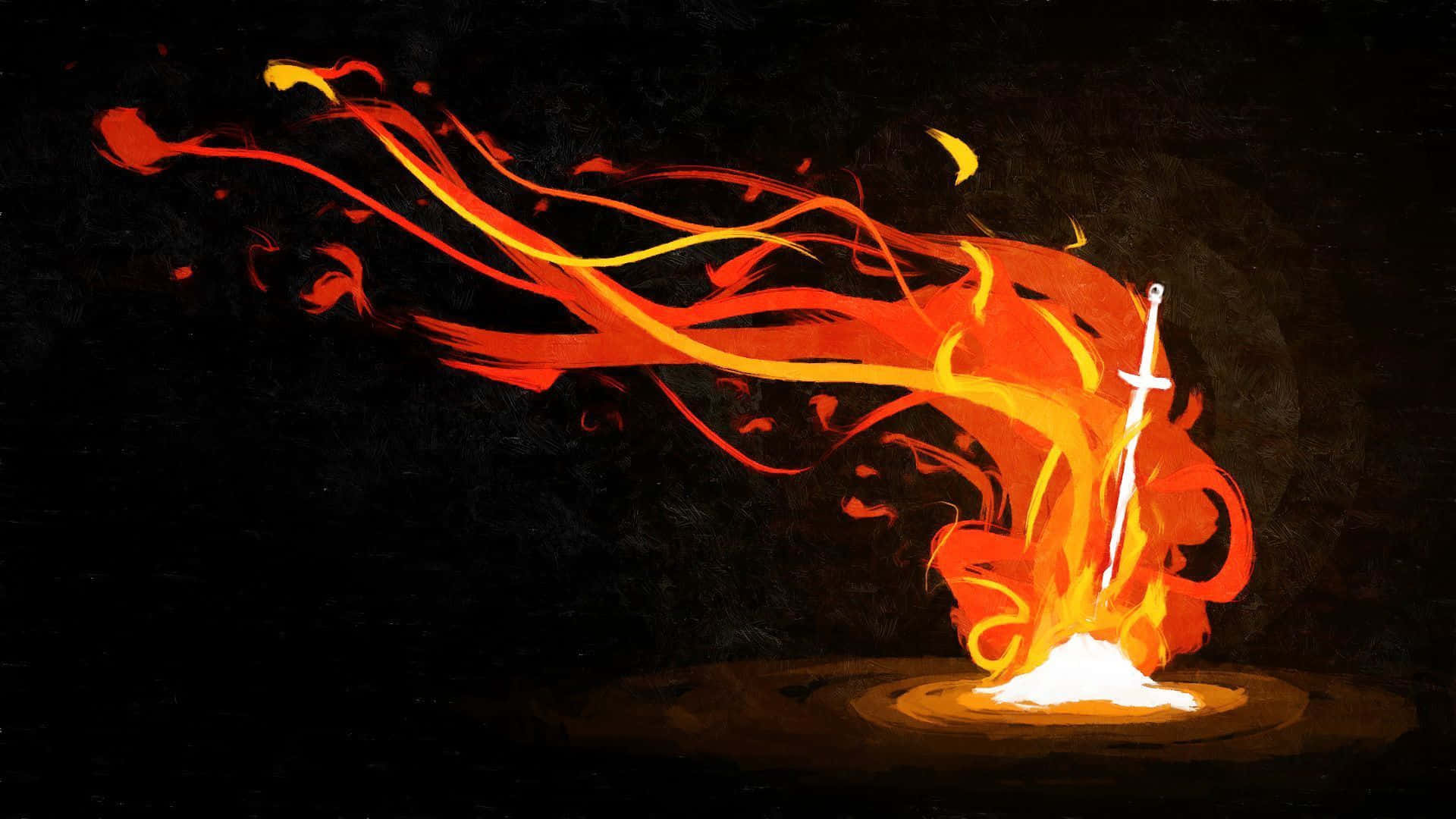 Dark Souls Bonfire, glowing sword, fiery pedestal, Full HD Desktop Wallpaper
