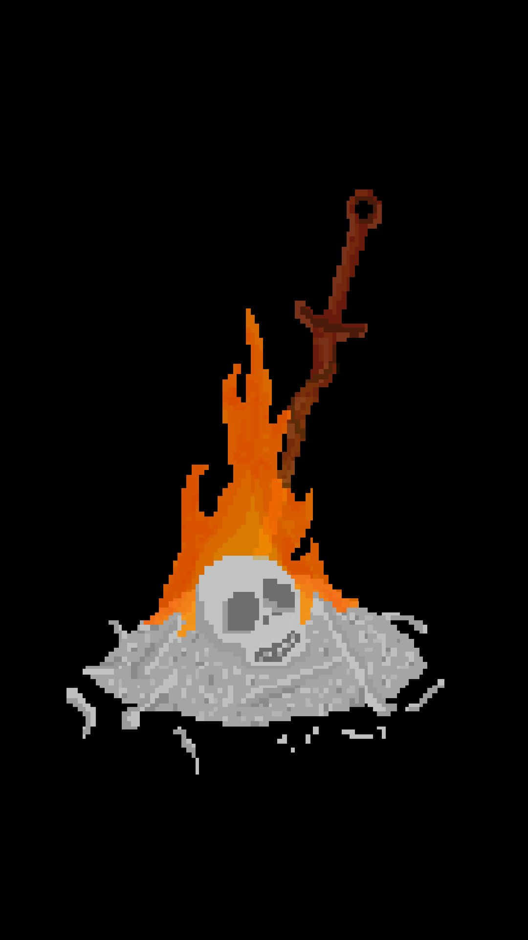 Dark Souls Bonfire, orange flames, skull, Full HD Phone Wallpaper