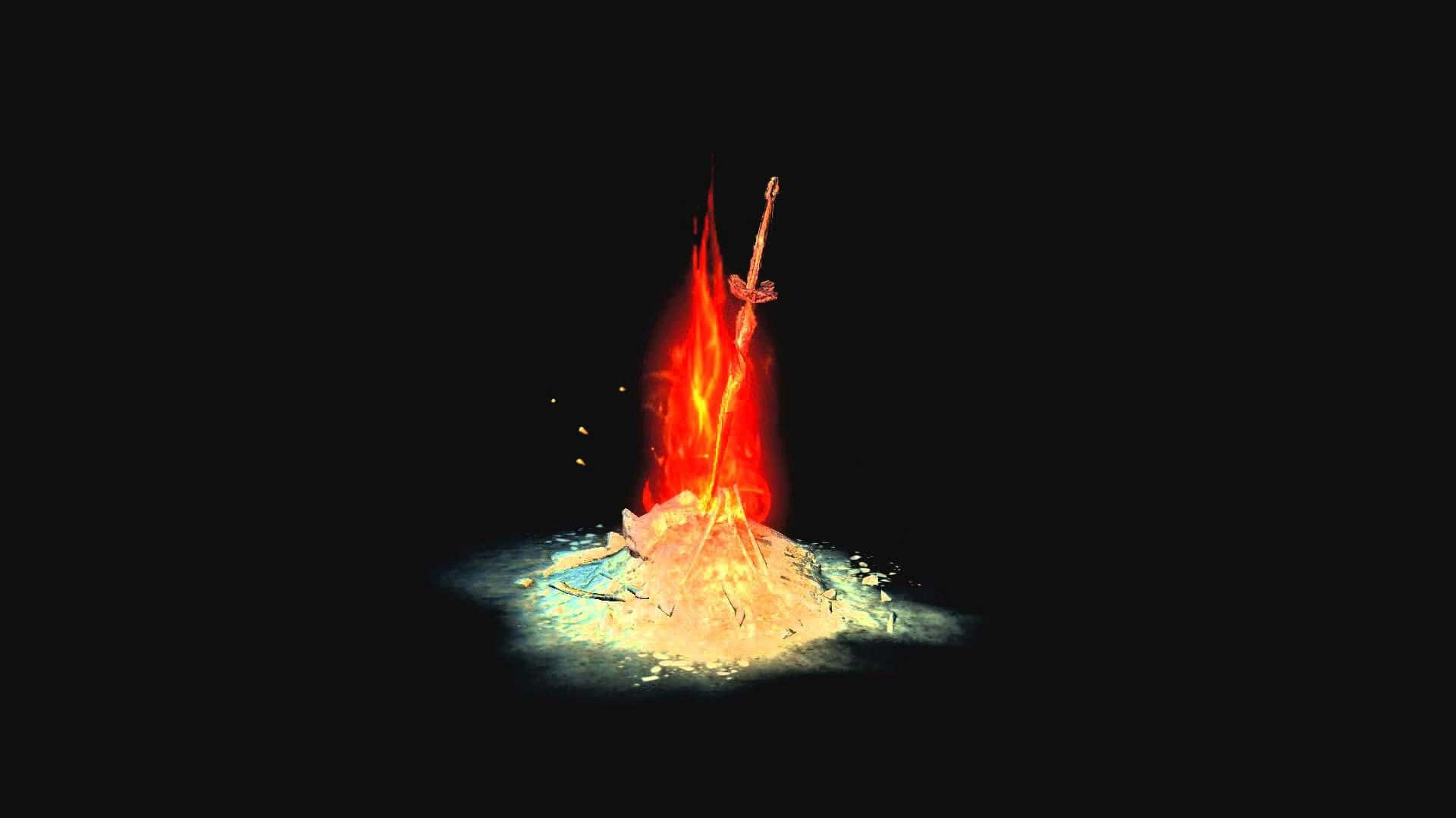 Dark Souls Bonfire, flaming sword, glowing campfire, Full HD Desktop Wallpaper