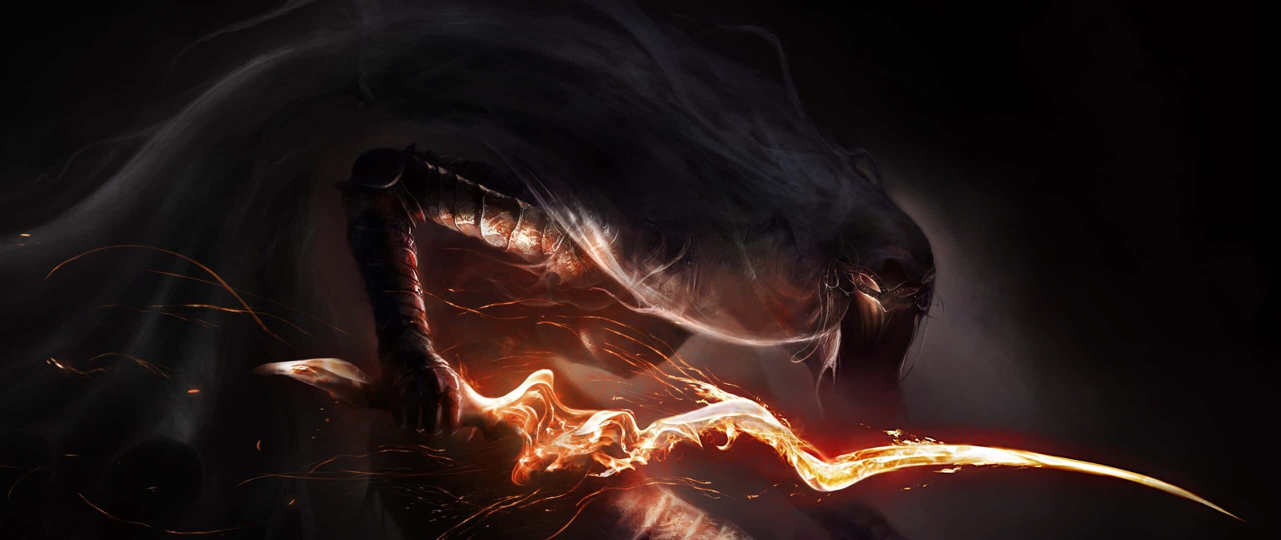 Dark Souls, fire sword, warrior in dark armor, 2K Desktop Wallpaper