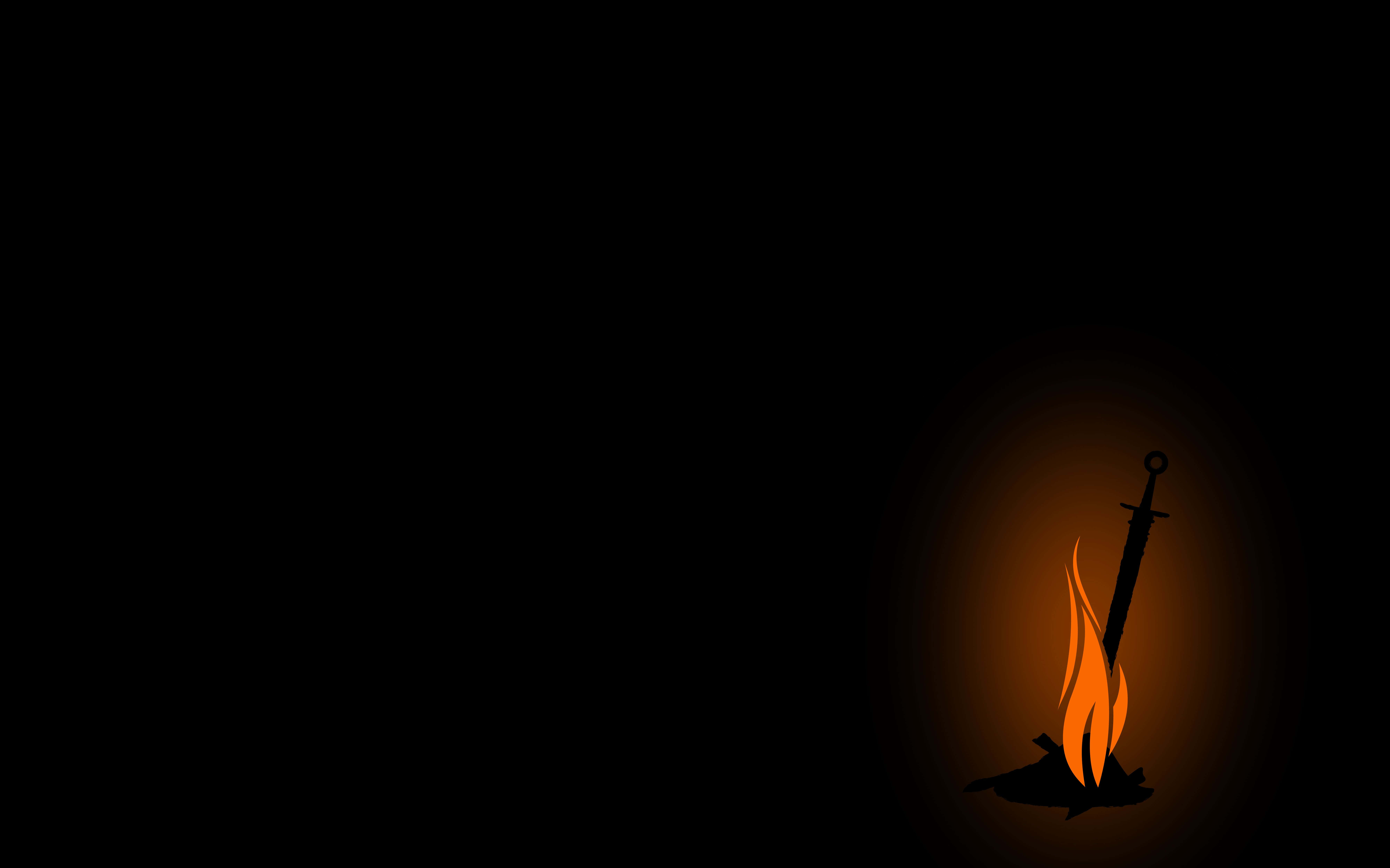 Dark Souls, bonfire, glowing orange flame, 8K Desktop Wallpaper