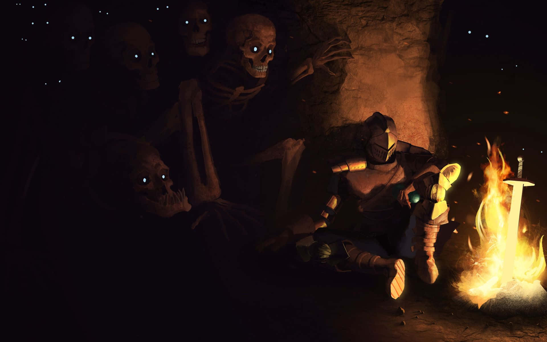 Dark Souls, bonfire, armored knight, Full HD Desktop Wallpaper