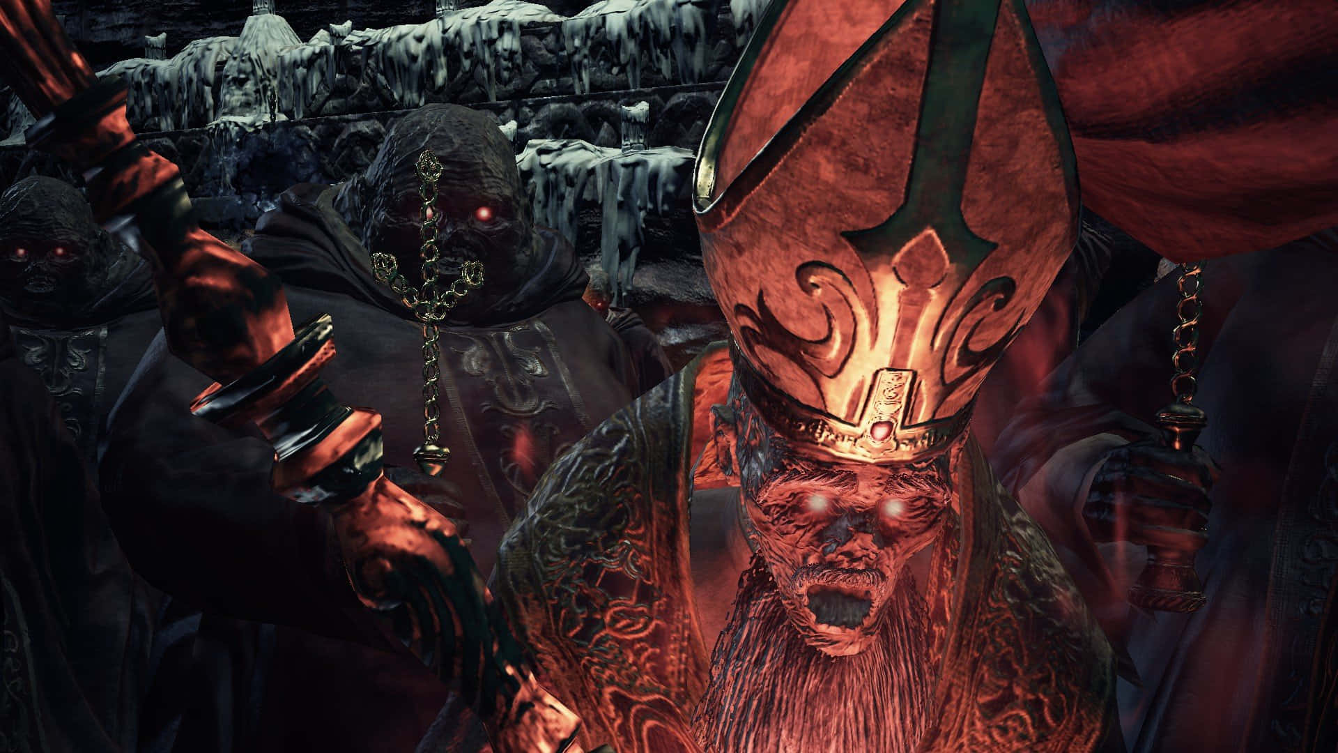 Dark Souls Bosses, red and gold robes, glowing eyes, Full HD Desktop Wallpaper