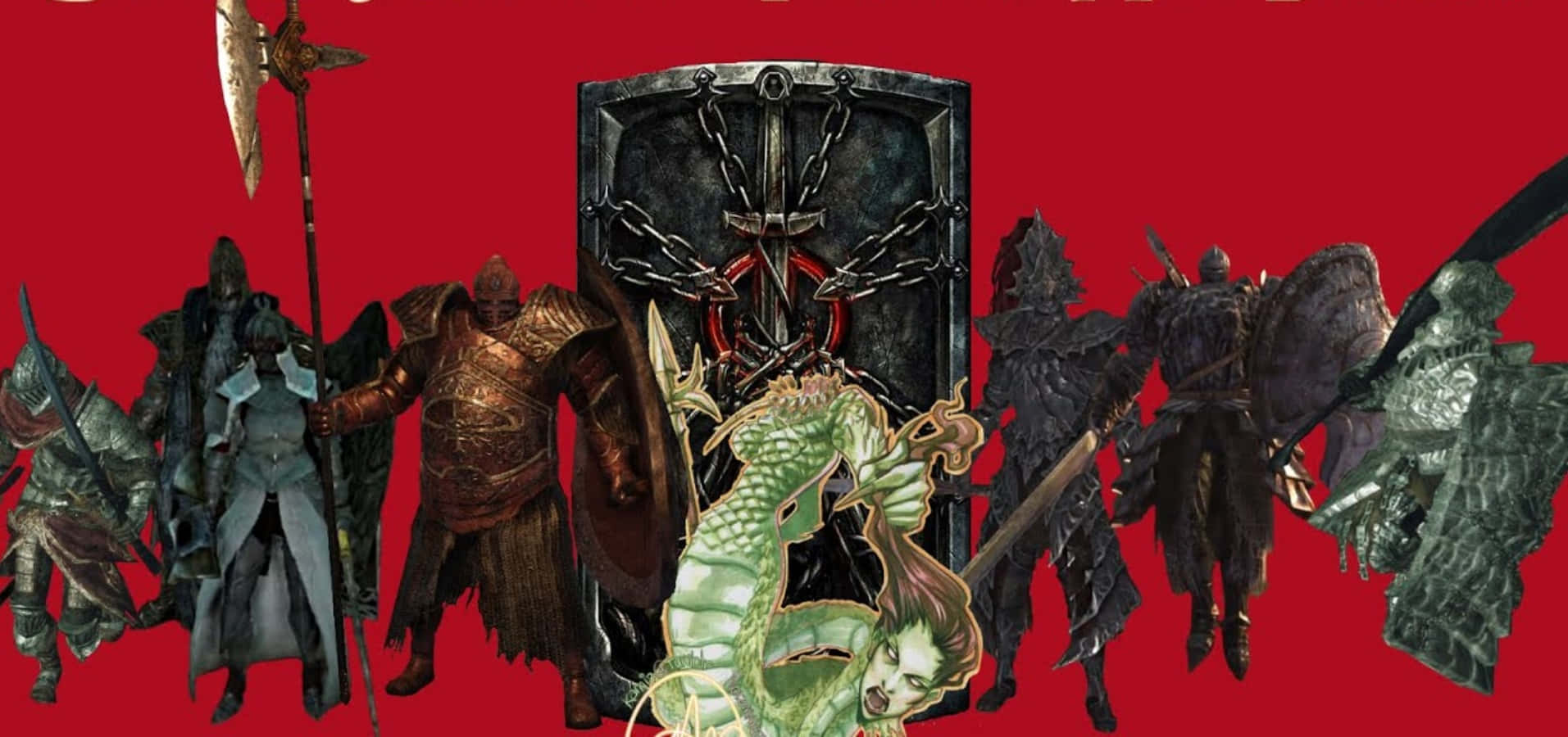 Dark Souls Bosses, armored warriors, green dragon, HD Desktop Wallpaper