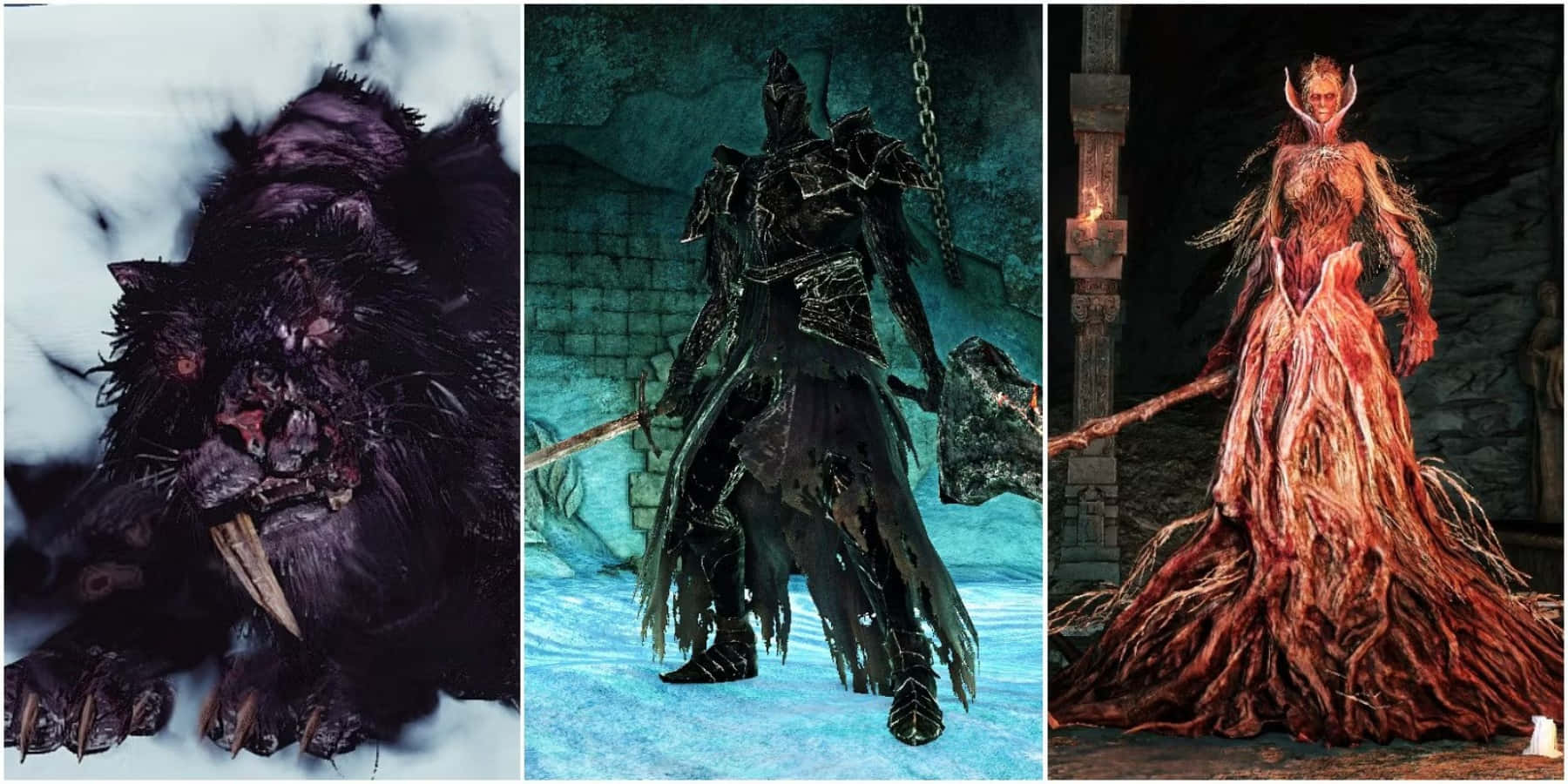 Dark Souls Bosses, monstrous black beast, chained armored warrior, HD Desktop Wallpaper