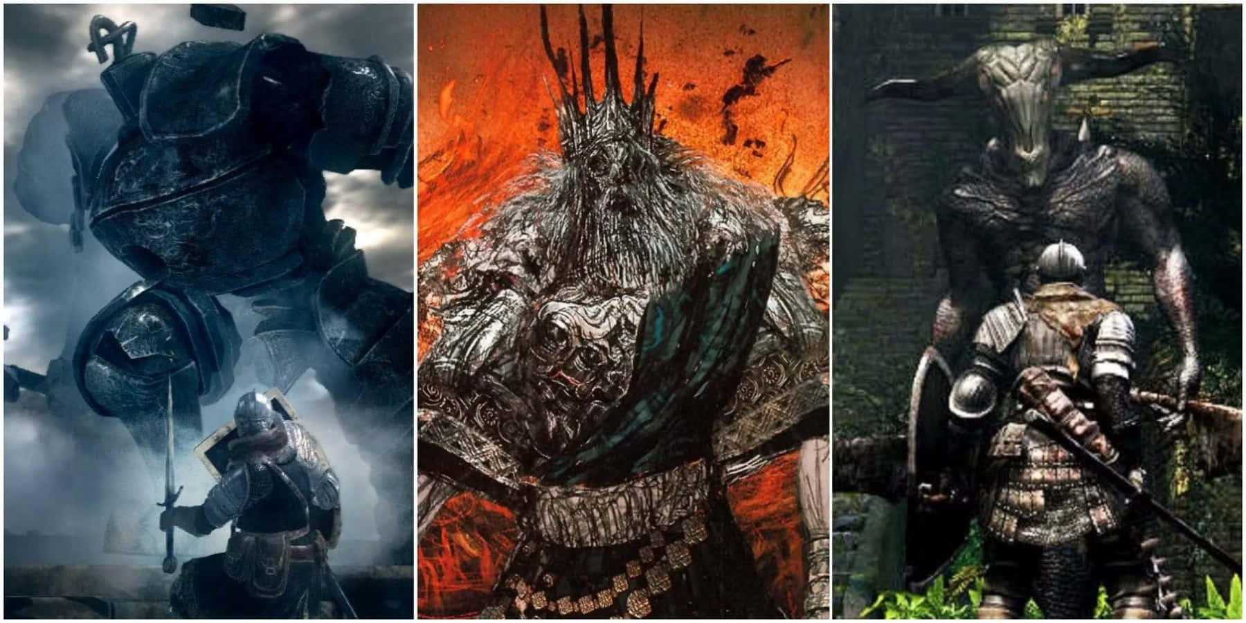 Dark Souls Bosses, colossal armored boss, fiery crowned demon, HD Desktop Wallpaper