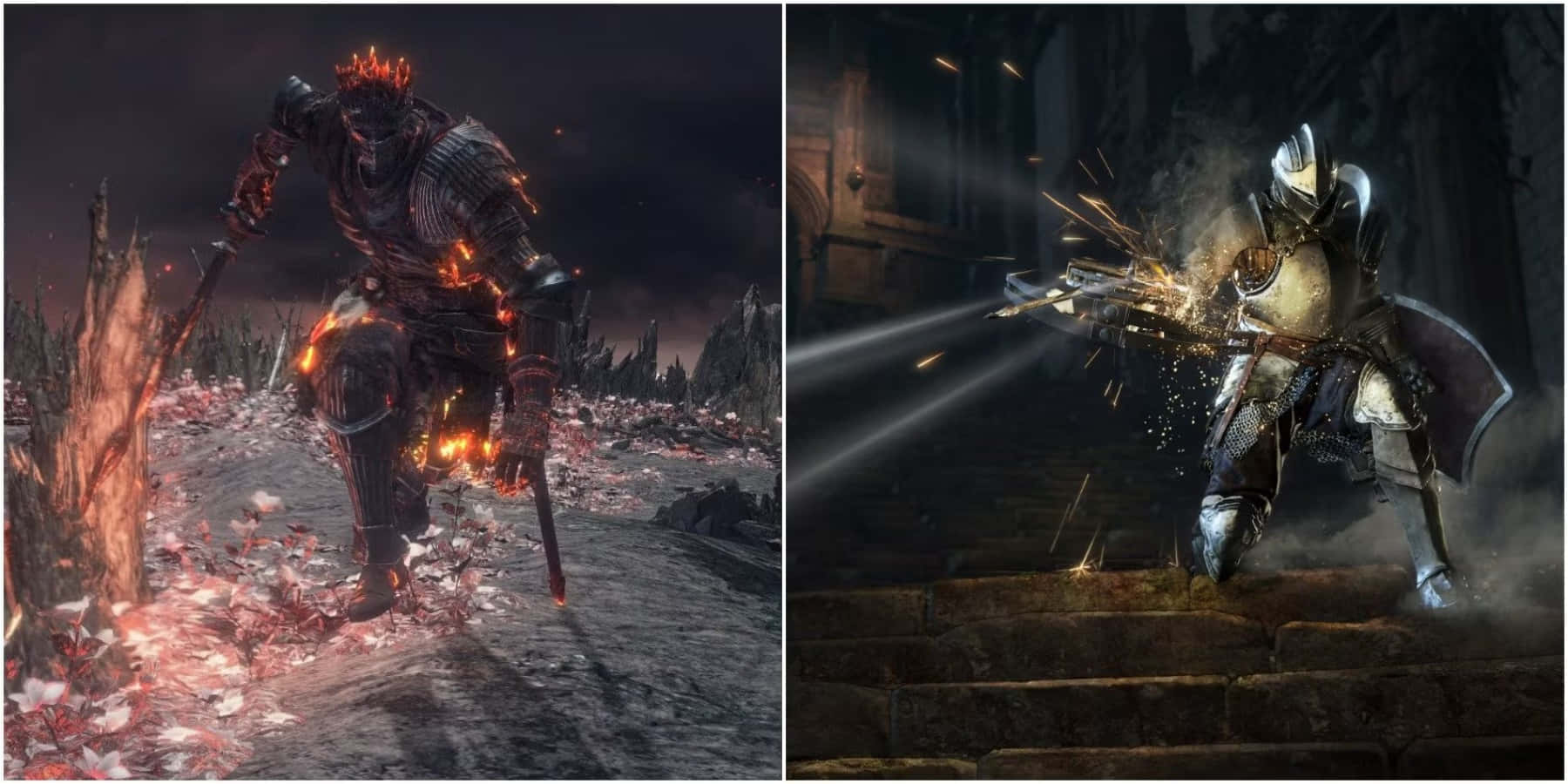 Dark Souls Bosses, knight in dark armor, fiery demon, HD Desktop Wallpaper