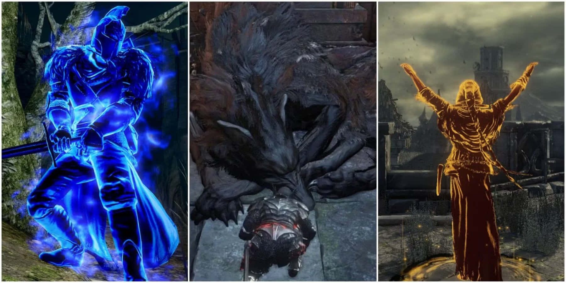 Dark Souls Bosses, glowing blue knight, monstrous beast, HD Desktop Wallpaper