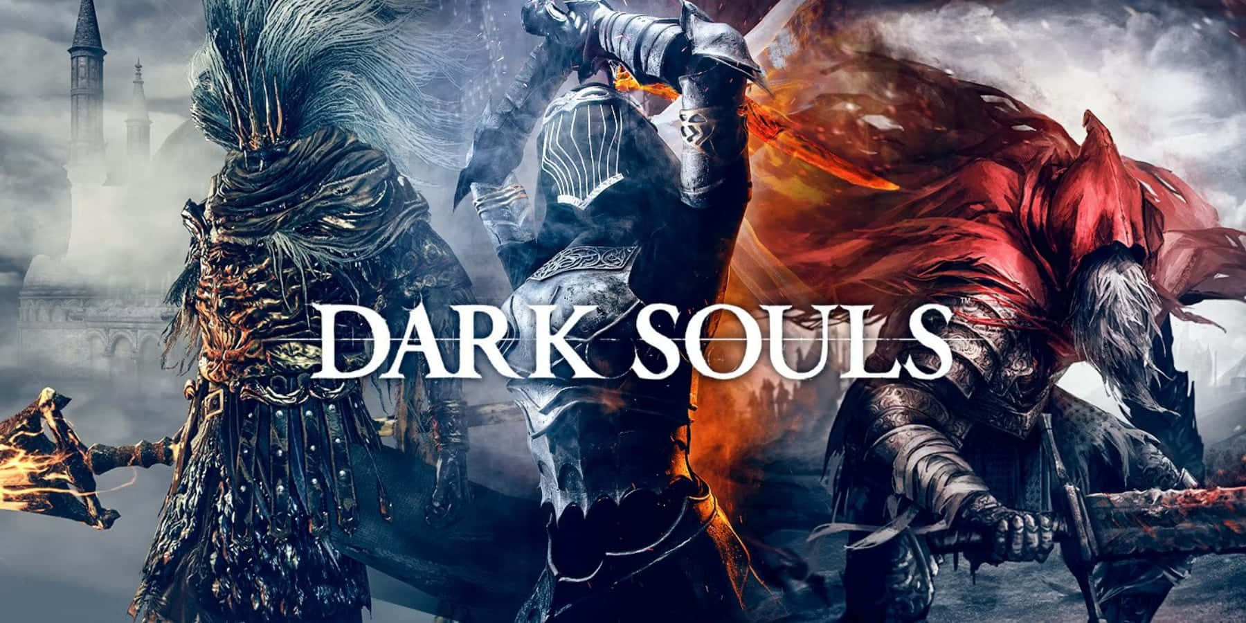 Dark Souls Bosses, armored warriors, fiery weapons, HD Desktop Wallpaper