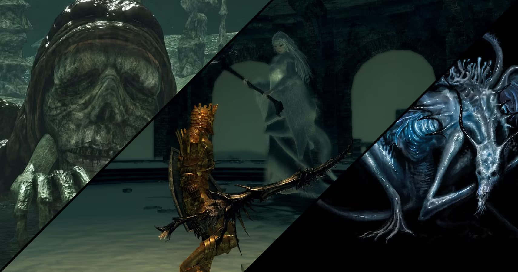 Dark Souls Bosses, giant skull, ghostly warrior, HD Desktop Wallpaper
