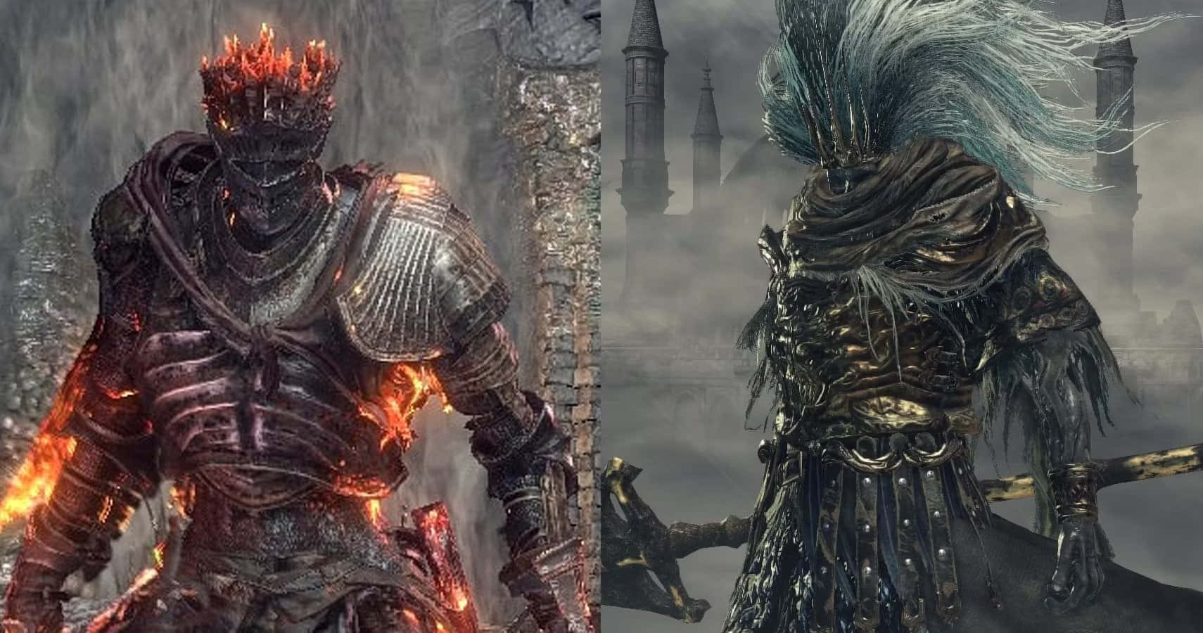 Dark Souls Bosses, misty gothic ruins, armored warriors, HD Desktop Wallpaper