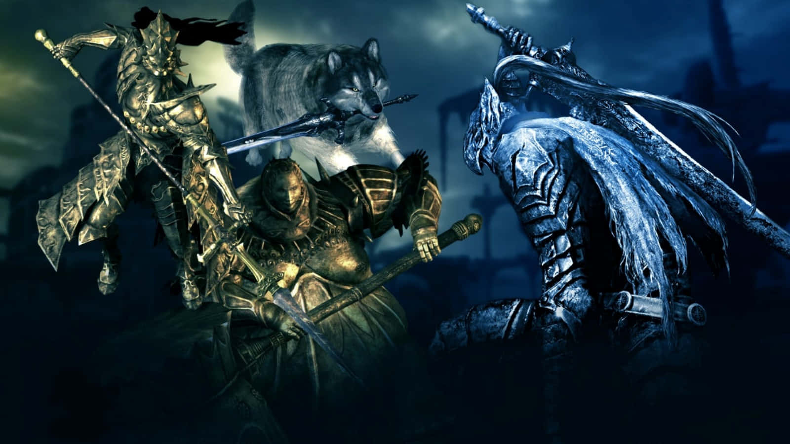 Dark Souls Bosses, stormy battlefield, gloomy sky, HD Desktop Wallpaper