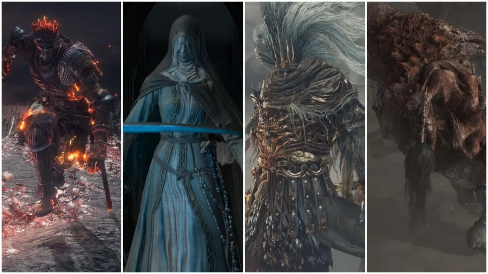 Dark Souls Bosses, dark fantasy characters, detailed armor and robes, HD Desktop Wallpaper