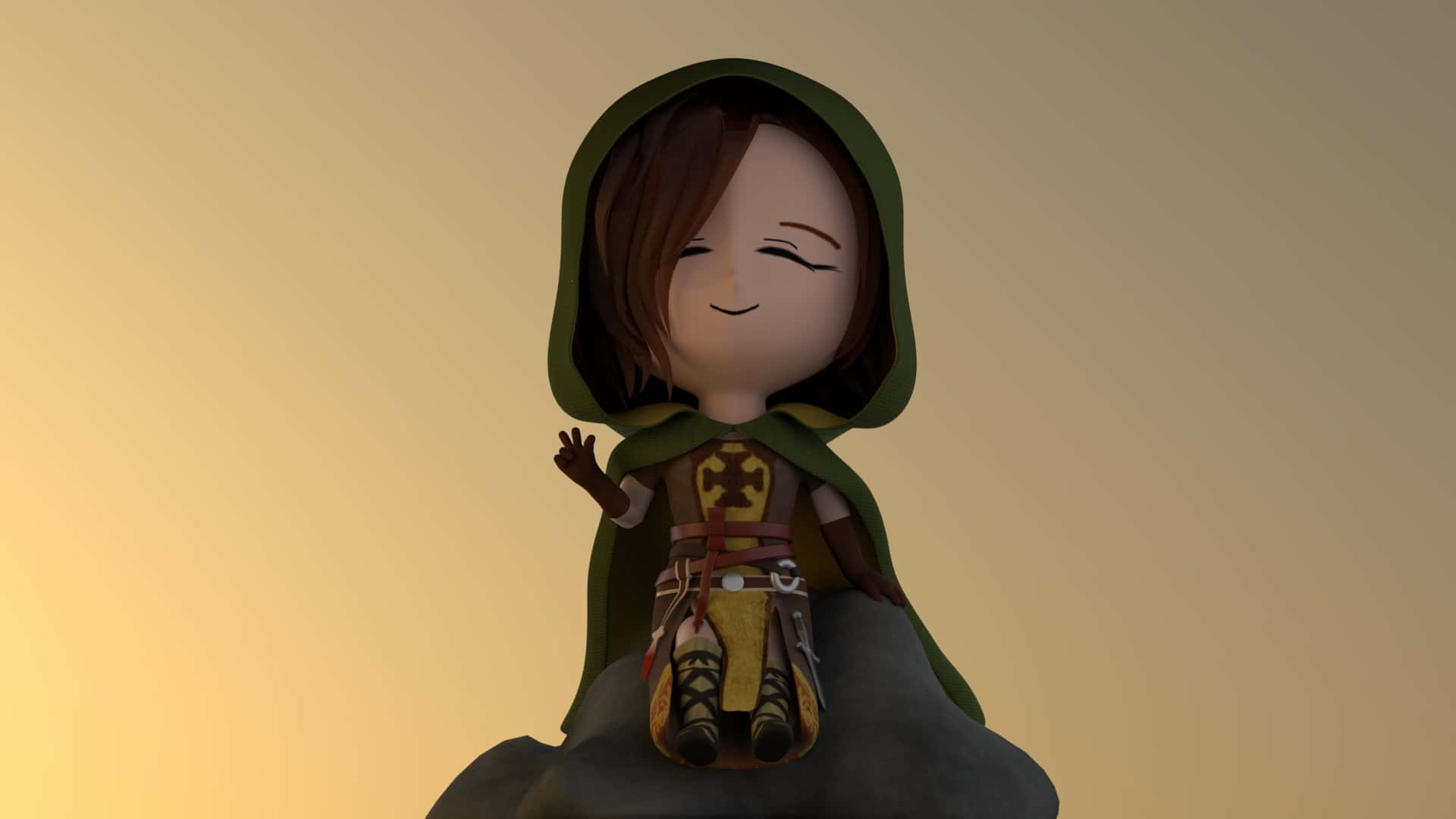 Dark Souls Emerald Herald, chibi-style adventurer, green hooded cloak, Full HD Desktop Wallpaper