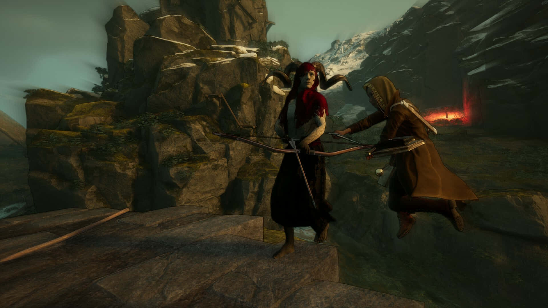 Dark Souls Emerald Herald, fantasy archers, snowy mountain ledge, Full HD Desktop Wallpaper