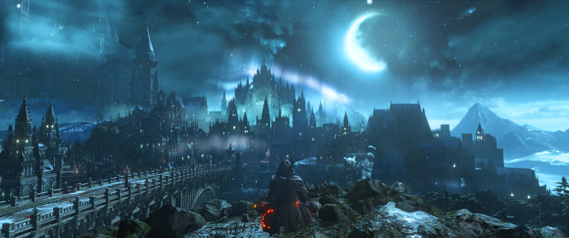 Dark Souls 3, snowy cliff, gothic castle, HD Desktop Wallpaper