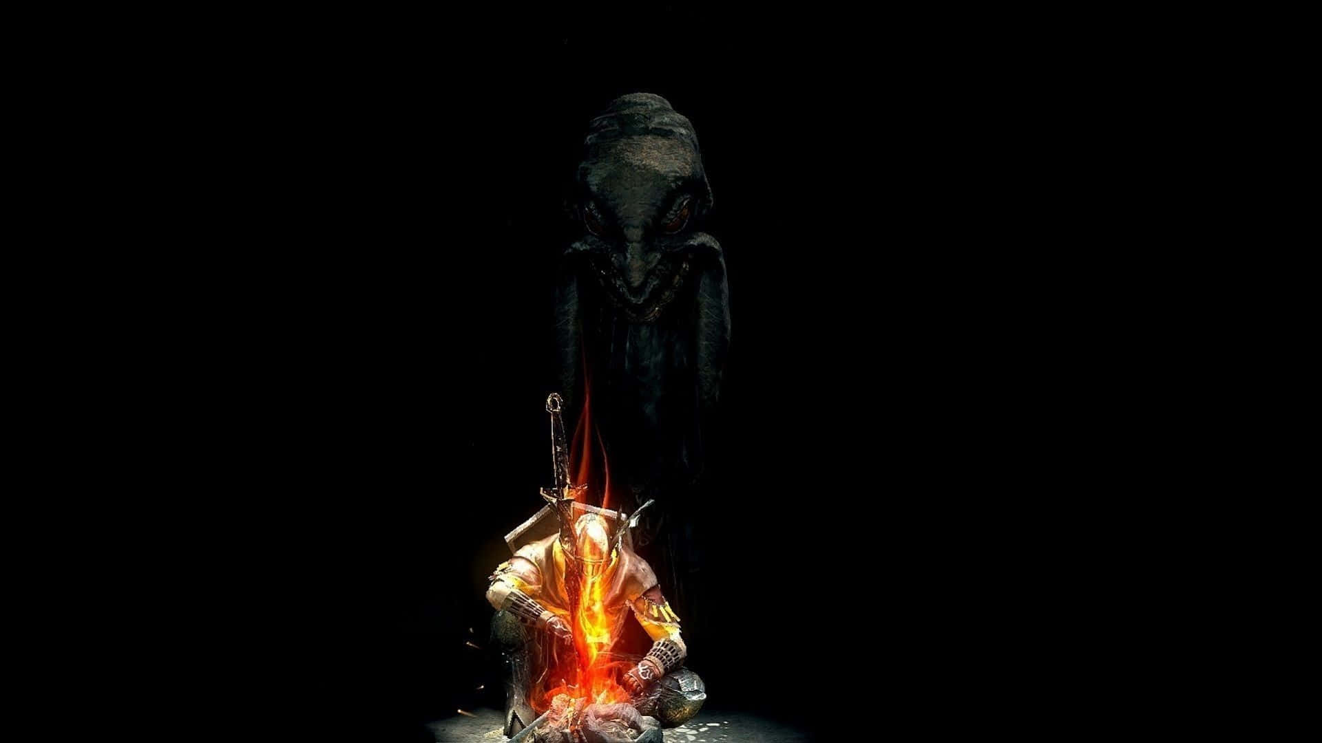 Dark Souls, Bonfire, armored warrior, Full HD Desktop Wallpaper