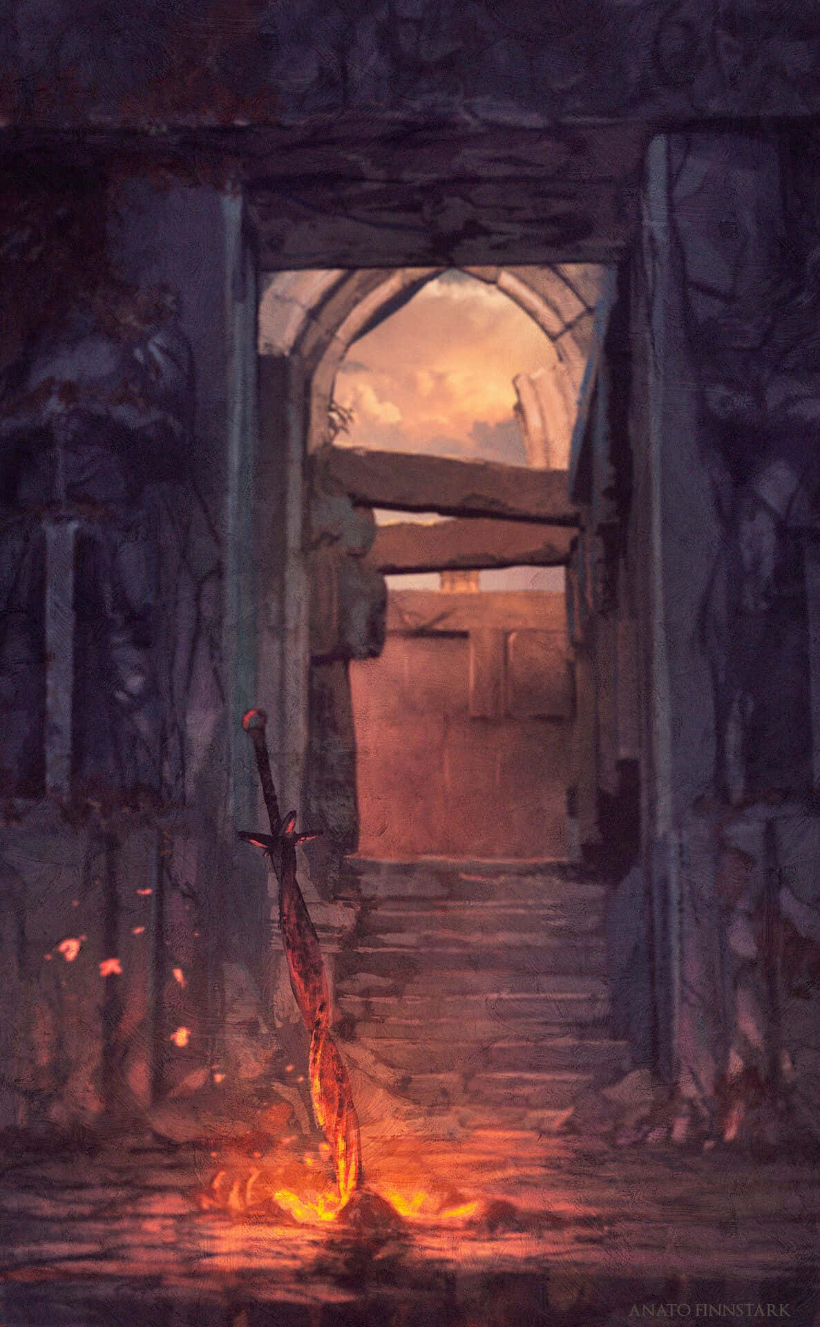 Dark Souls, bonfire, glowing sword, Full HD Phone Wallpaper
