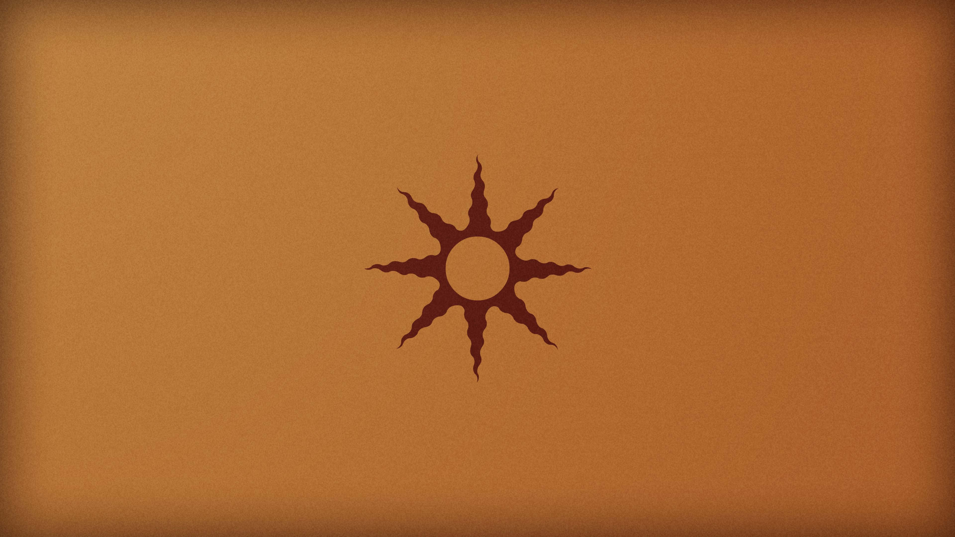 Dark Souls Solaire, dark red sunburst emblem, textured burnt orange background, 4K Desktop Wallpaper